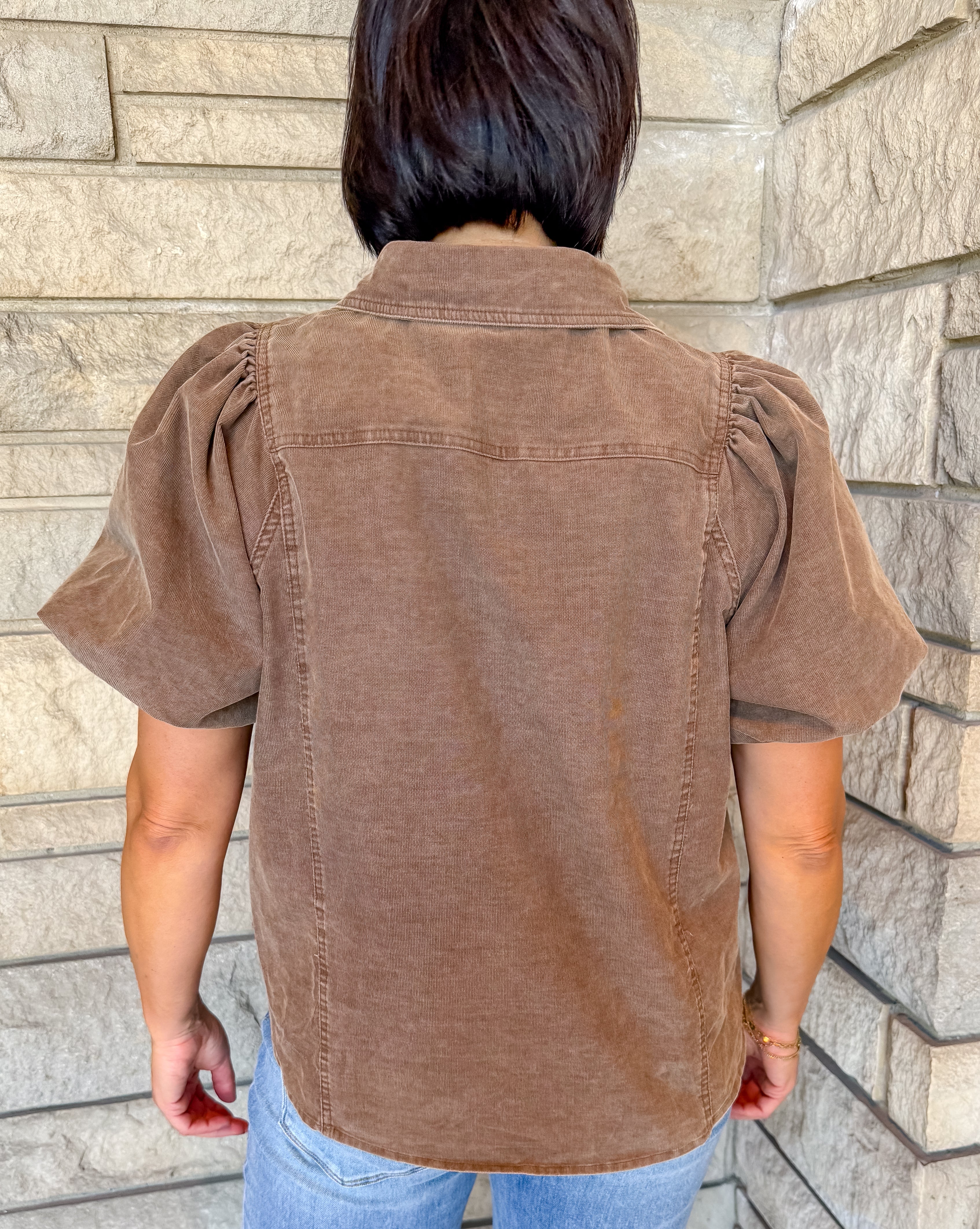 Susanna Corduroy Bubble Slv Button Top