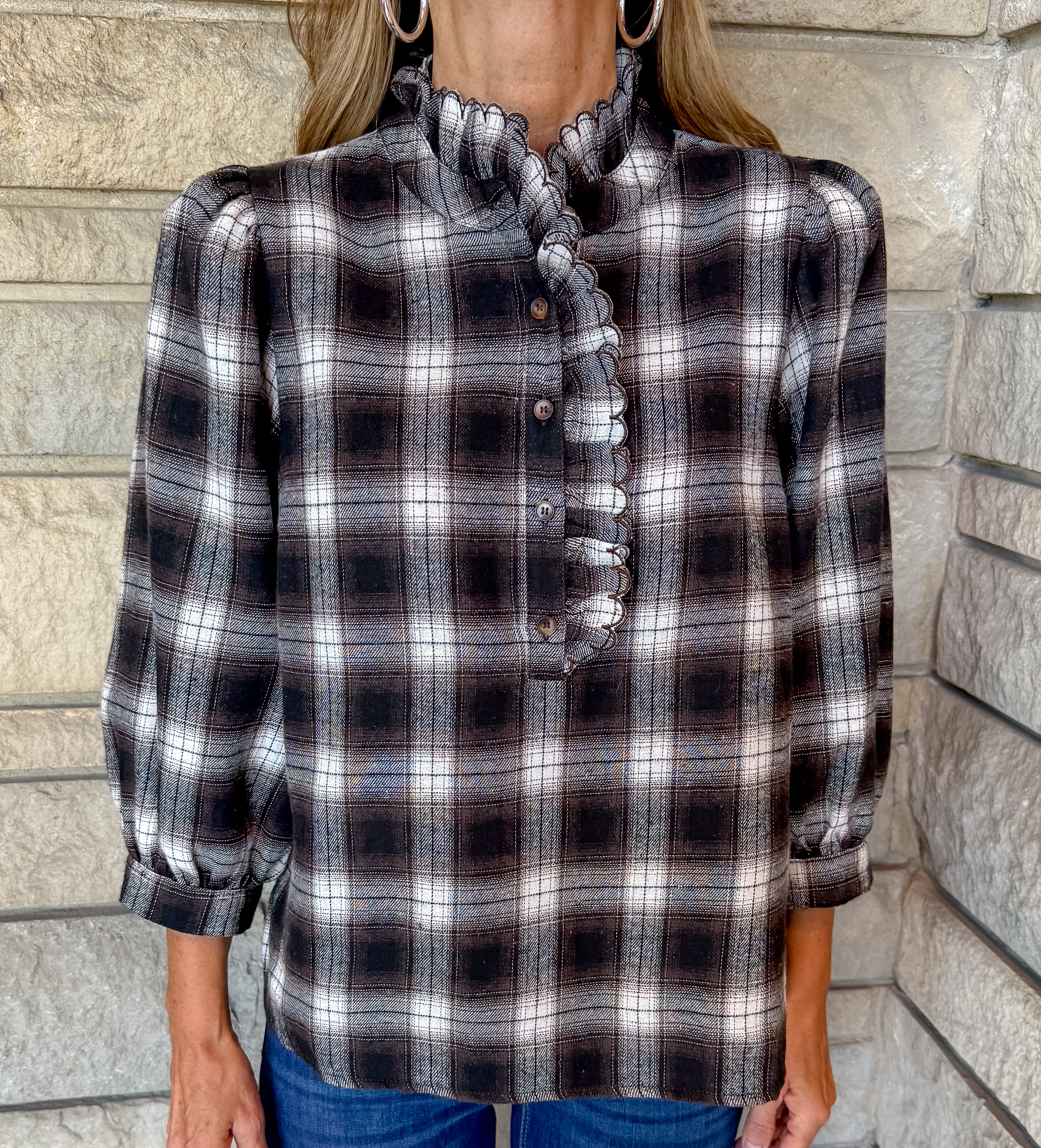Indie Ruffle Plaid Top