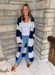 Navy and heather gray stripe long open cardigan