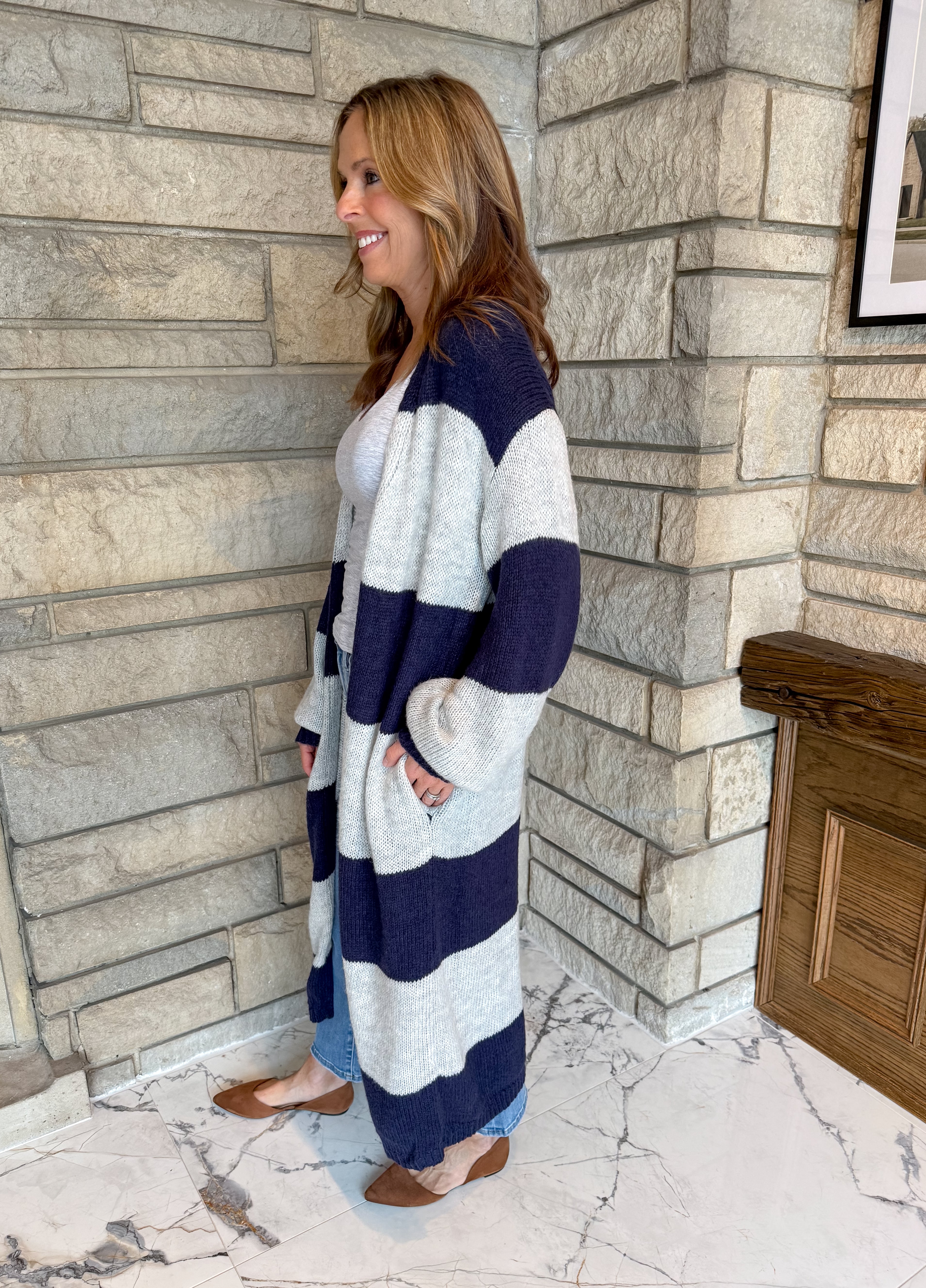 Reyna Long Striped Open Cardigan