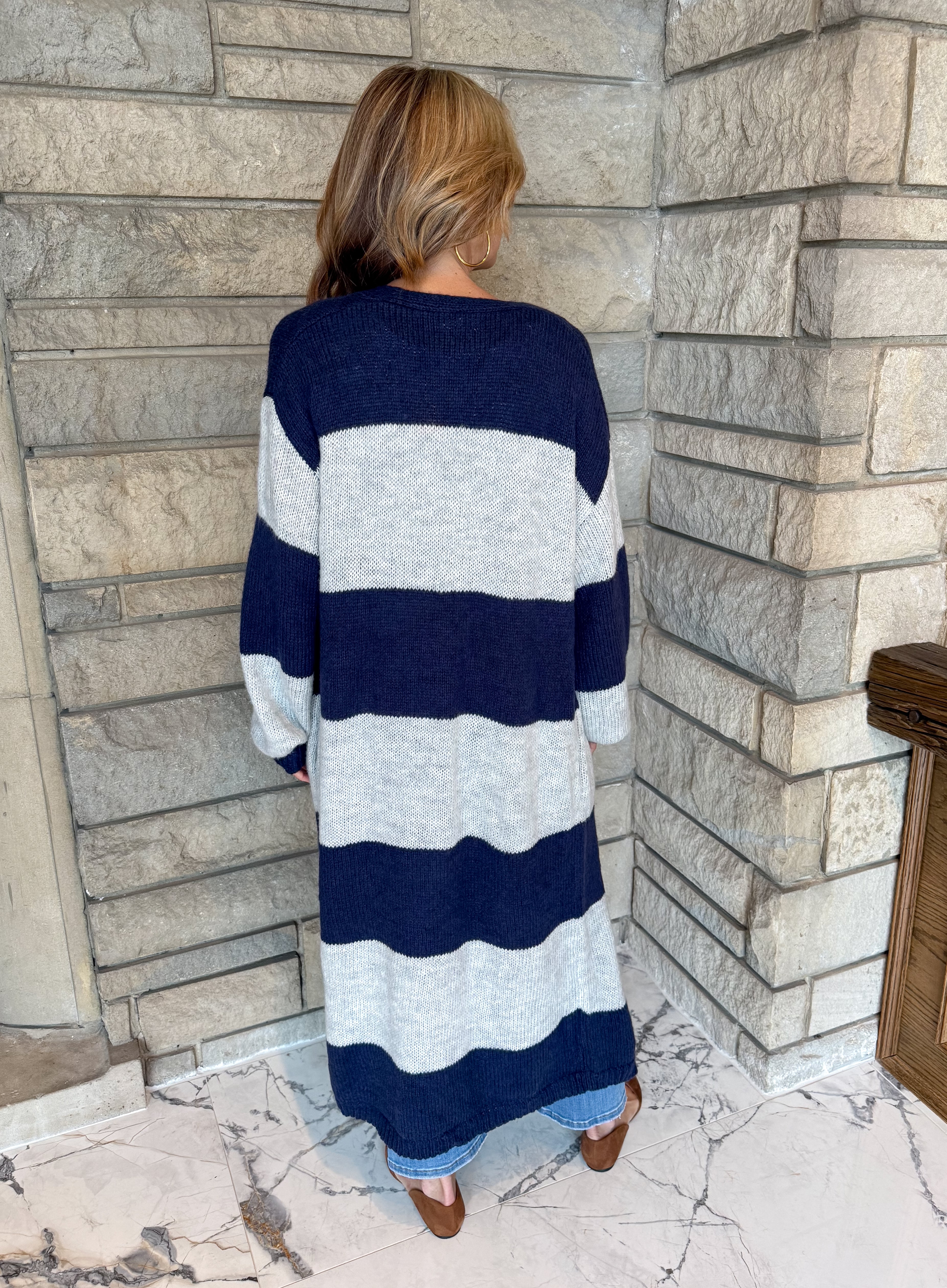 Reyna Long Striped Open Cardigan