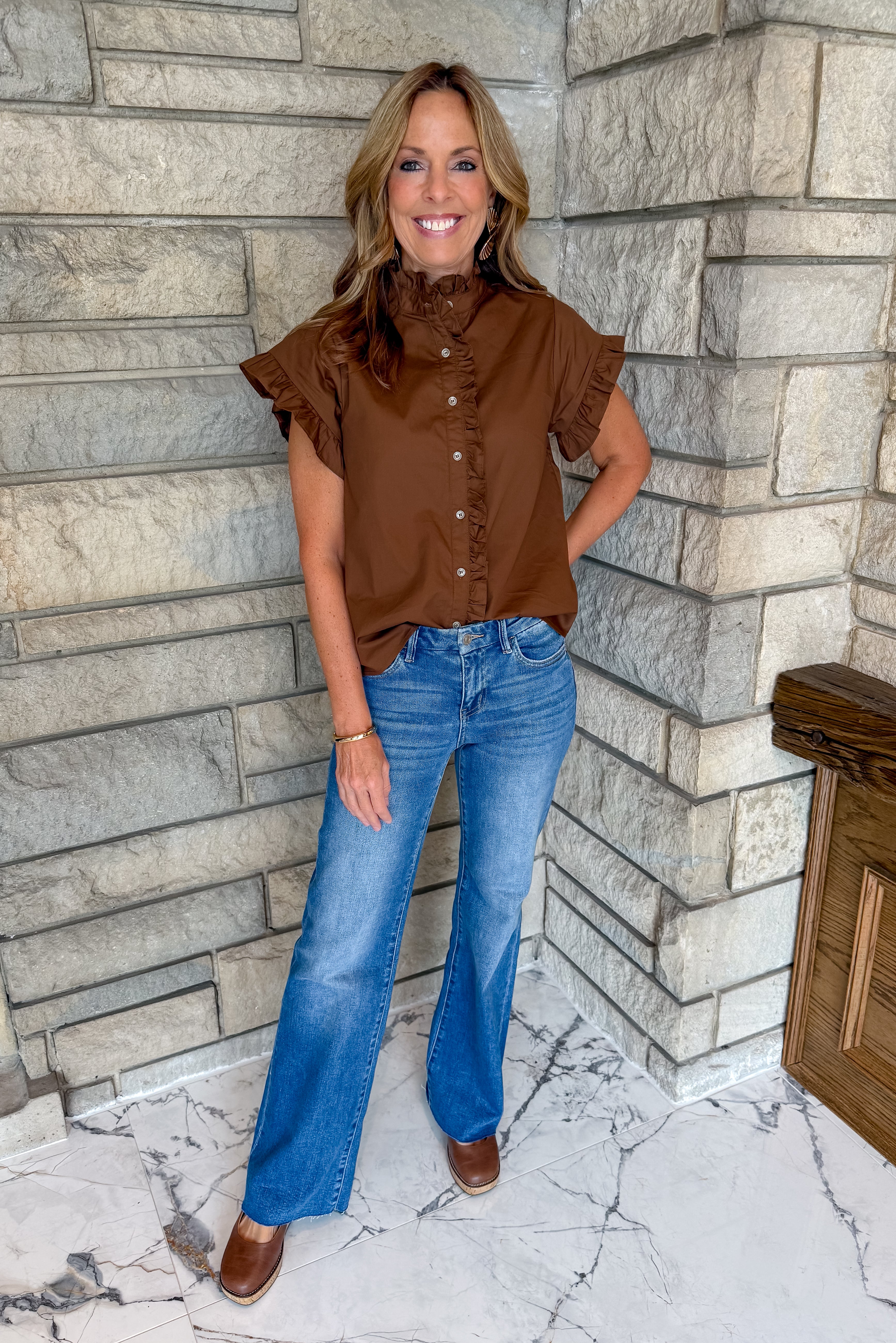 Audrey Ruffle Button Top