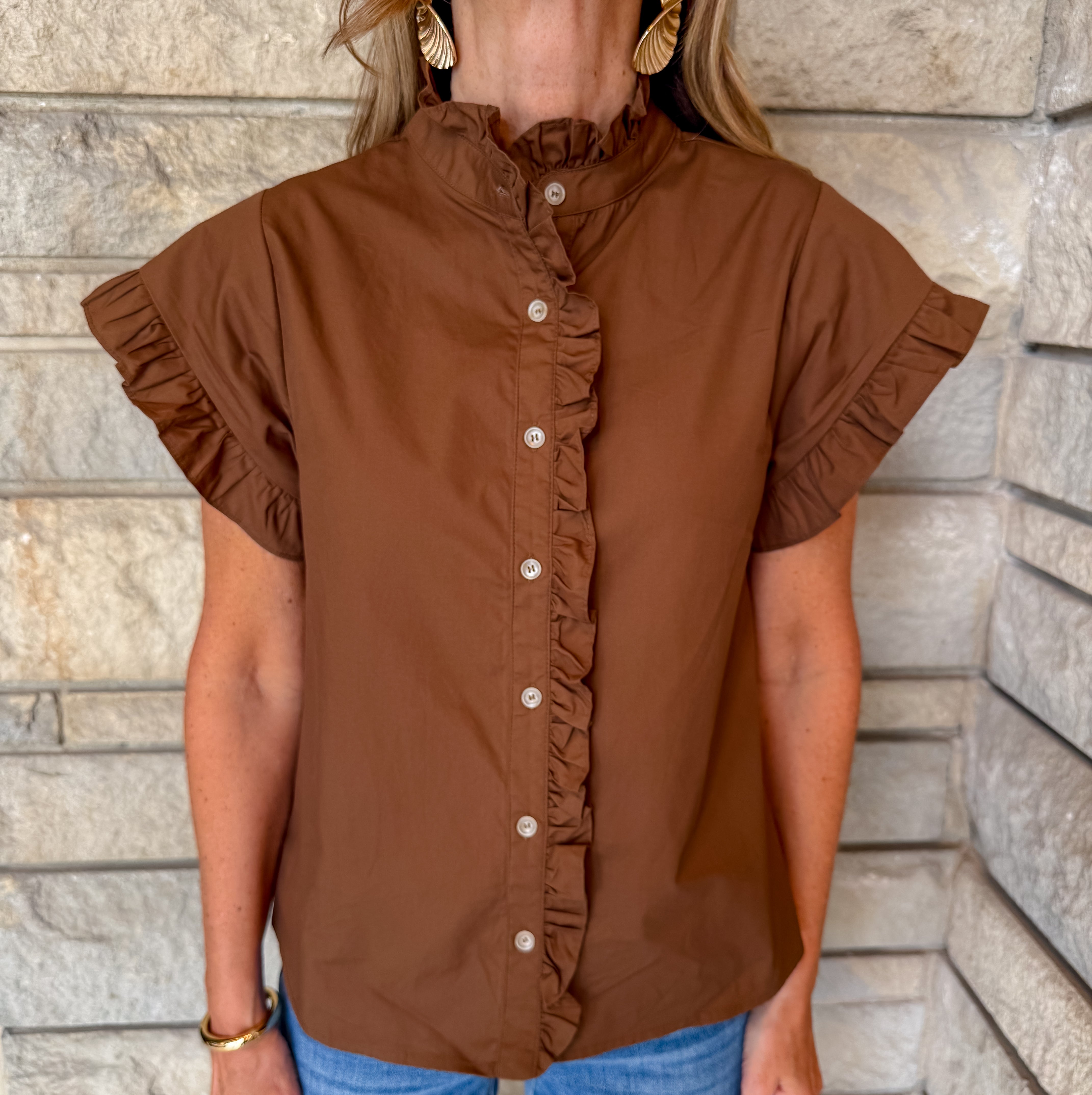 Audrey Ruffle Button Top