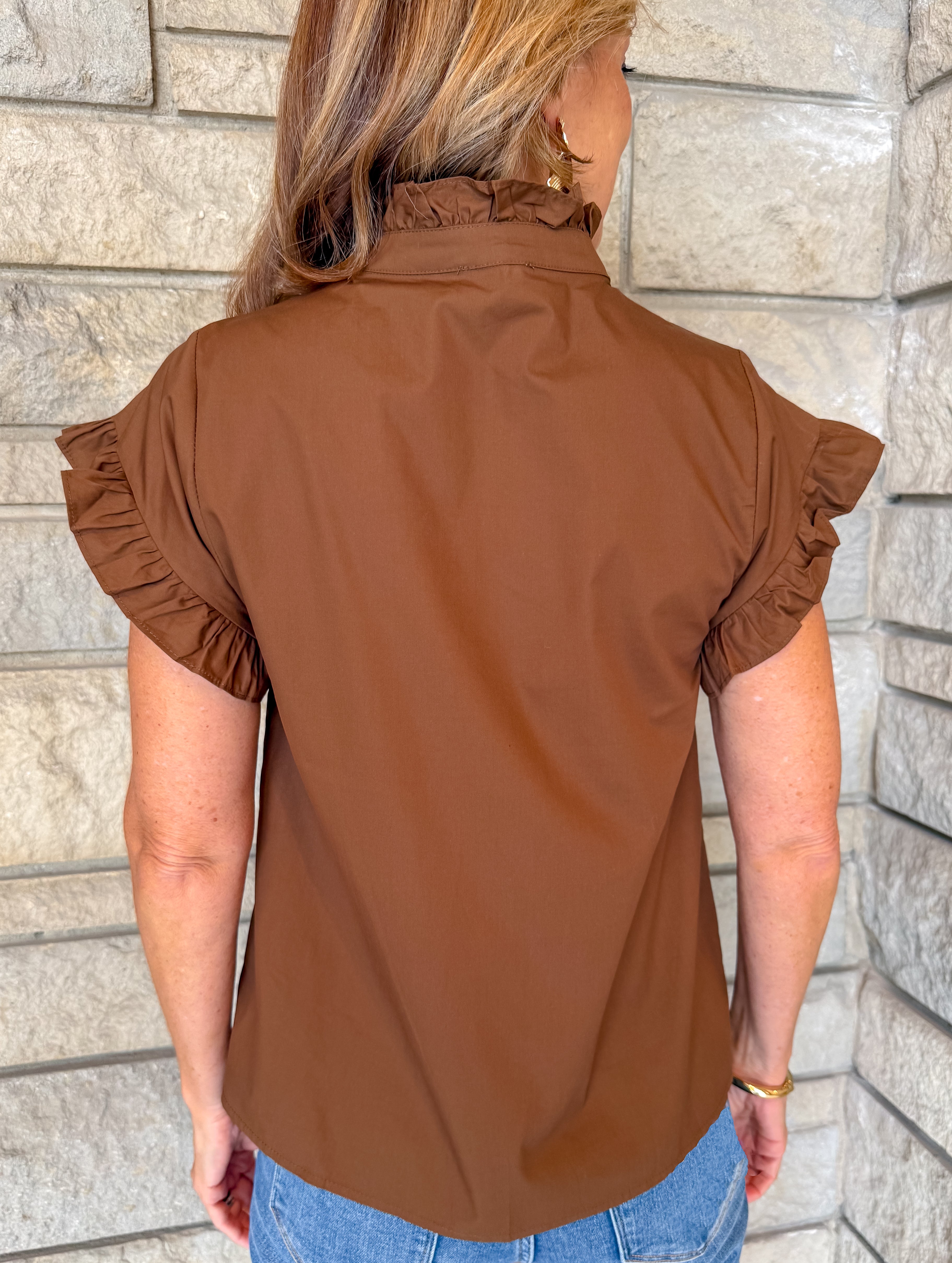 Audrey Ruffle Button Top