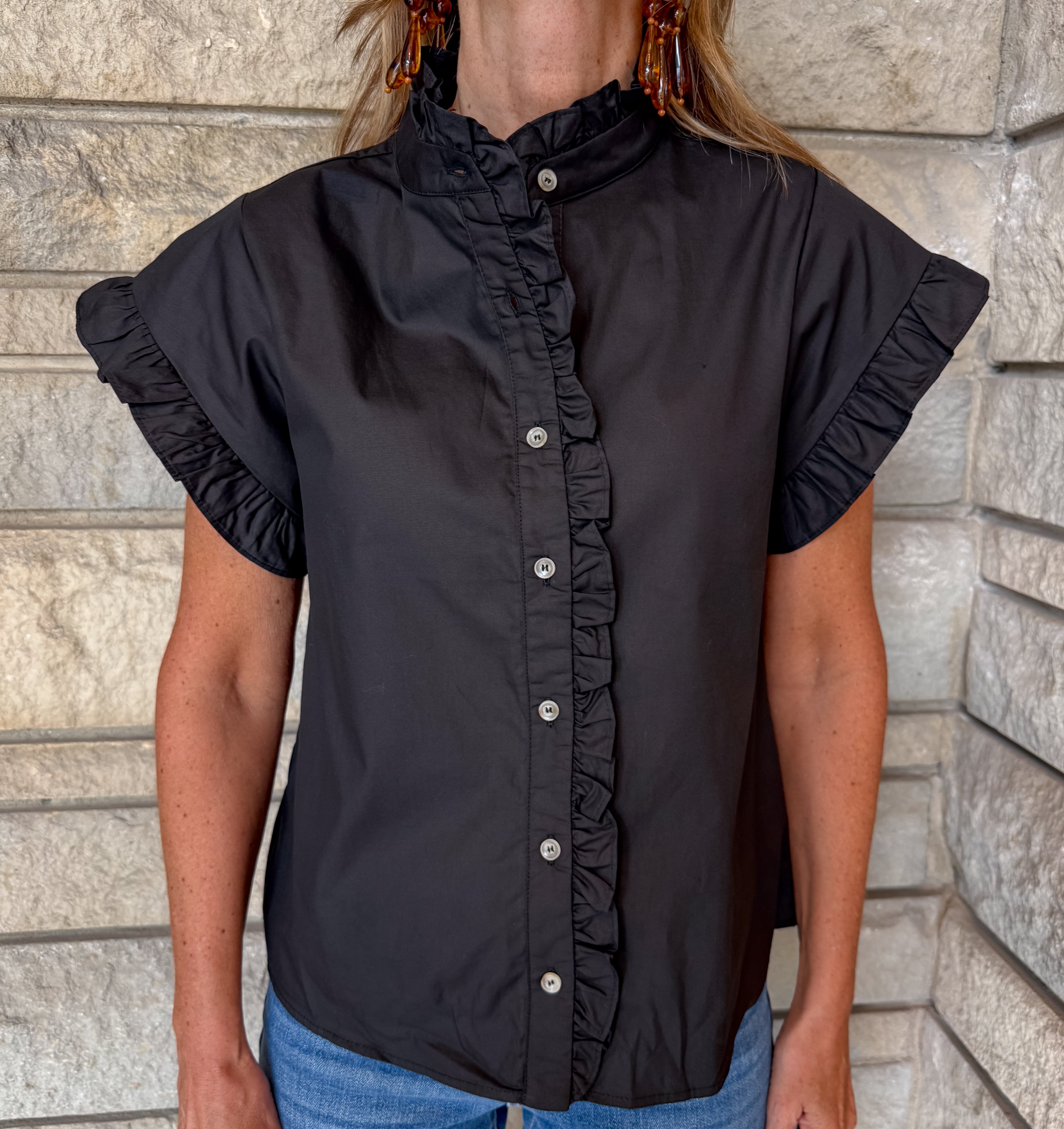Audrey Ruffle Button Top