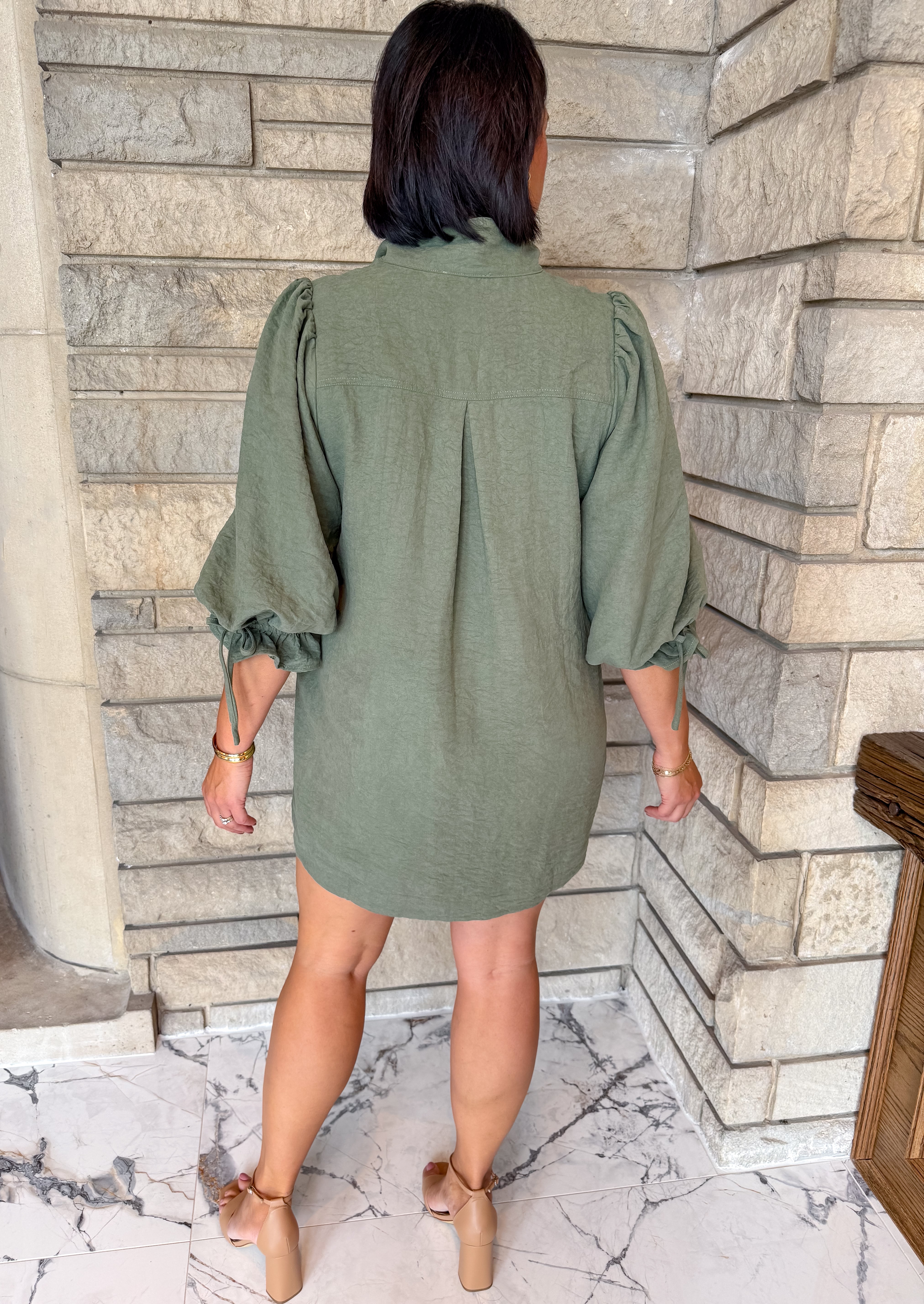 Tammy Gold Button Balloon Sleeve Dress