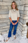 Oatmeal color crewneck short sleeve fine knit sweater