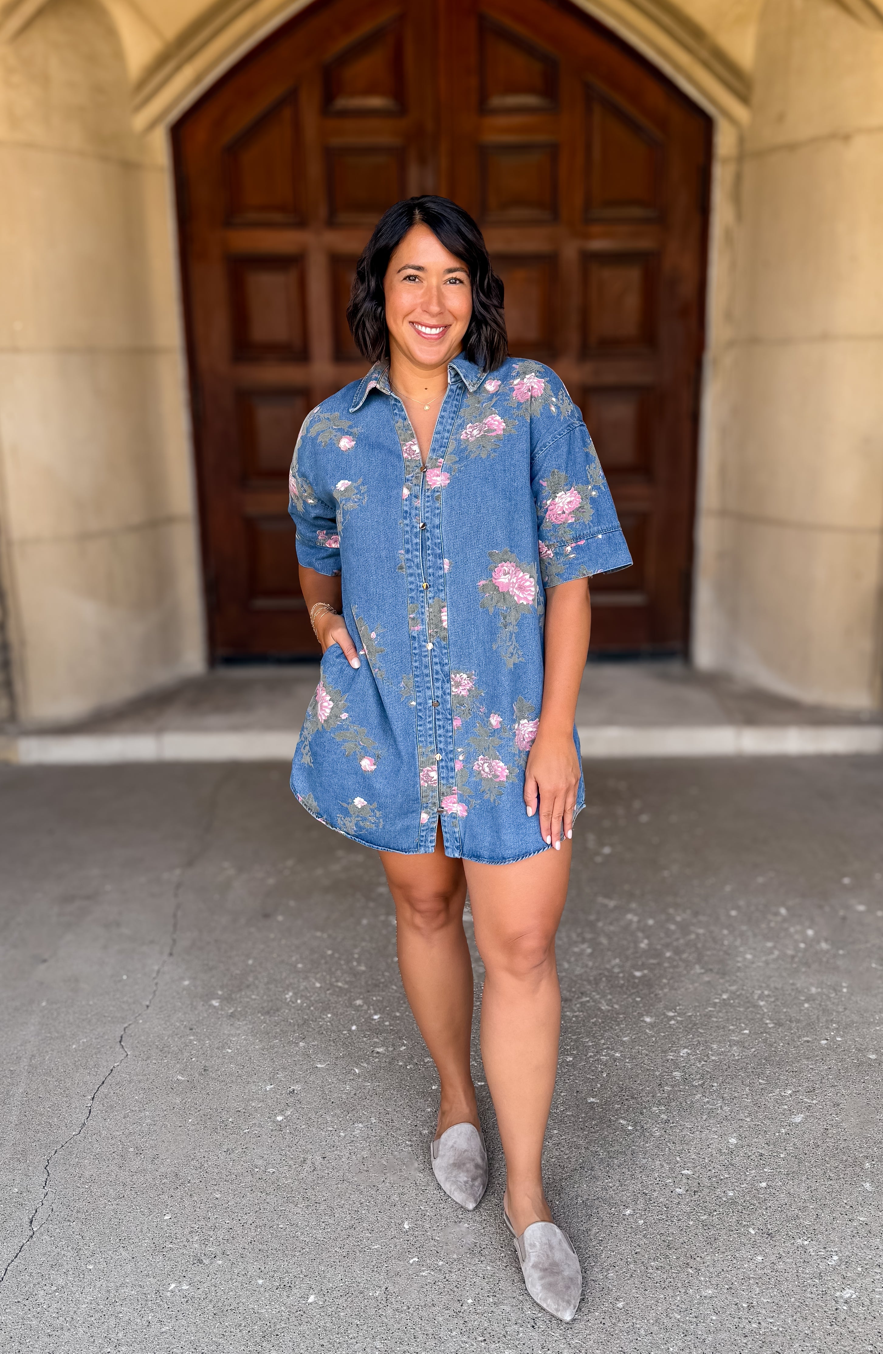 Ailish Floral Denim Shirt Dress FINAL SALE