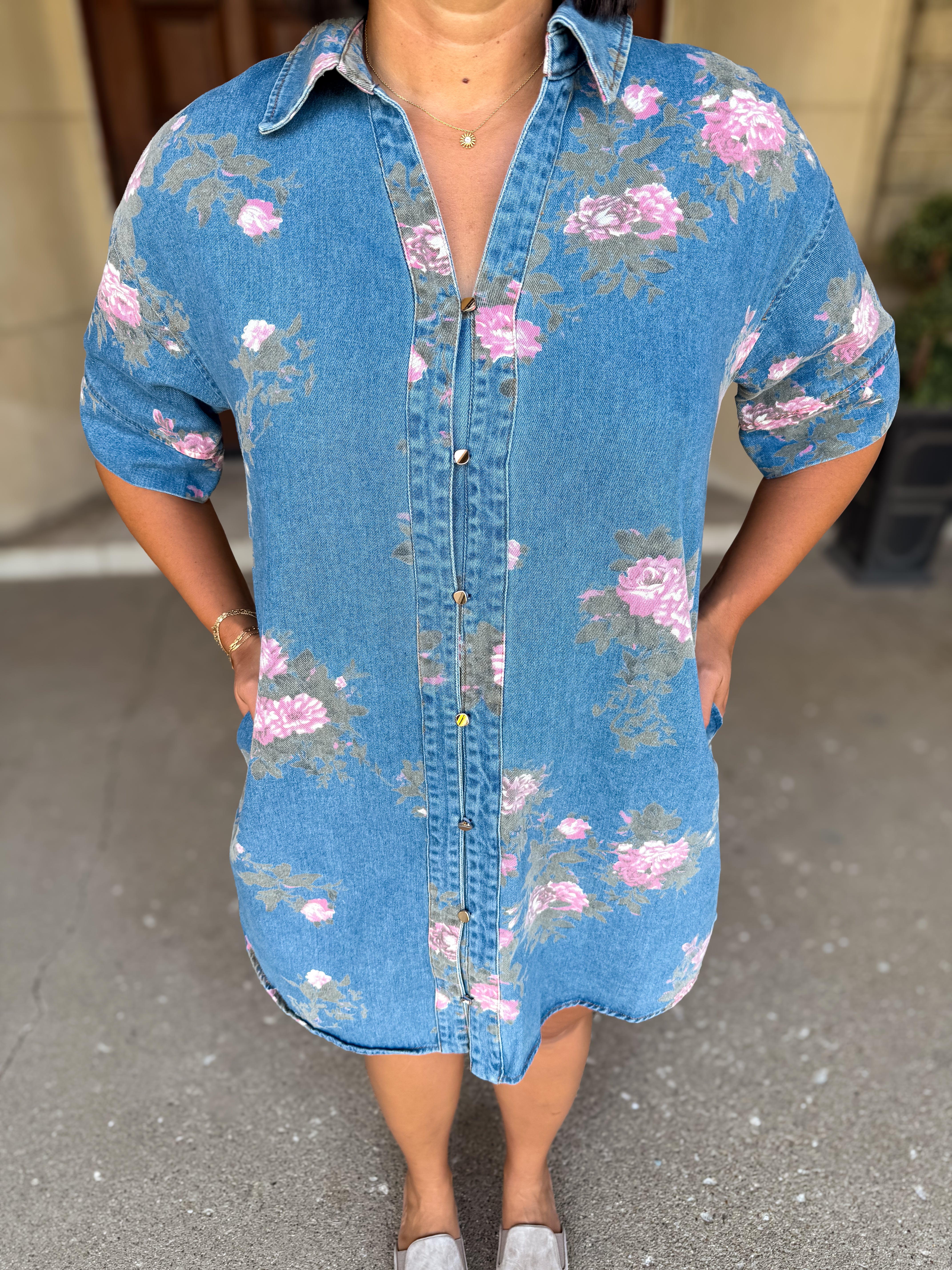 Ailish Floral Denim Shirt Dress FINAL SALE