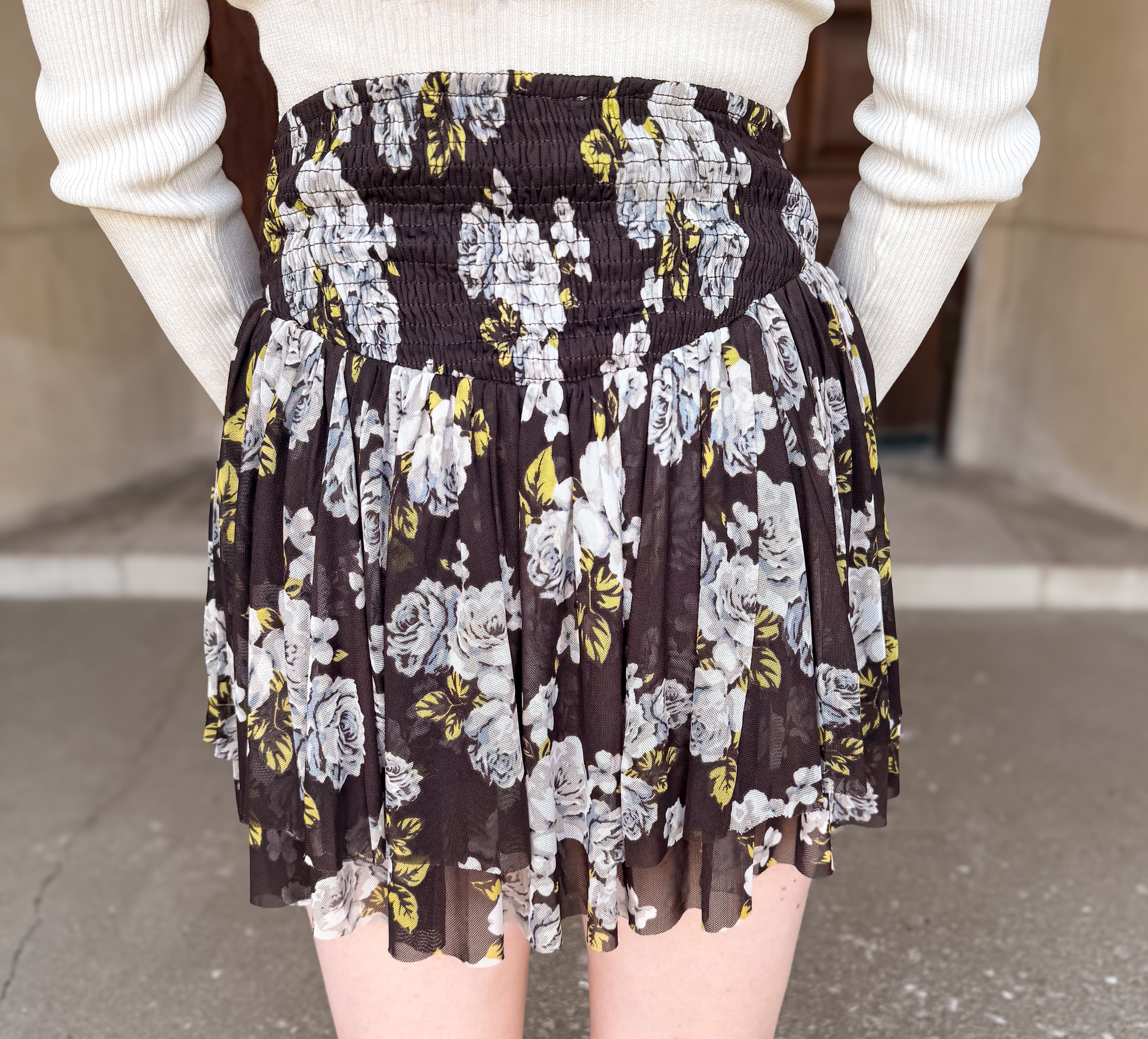 Margie Floral Smocked Layered Skort