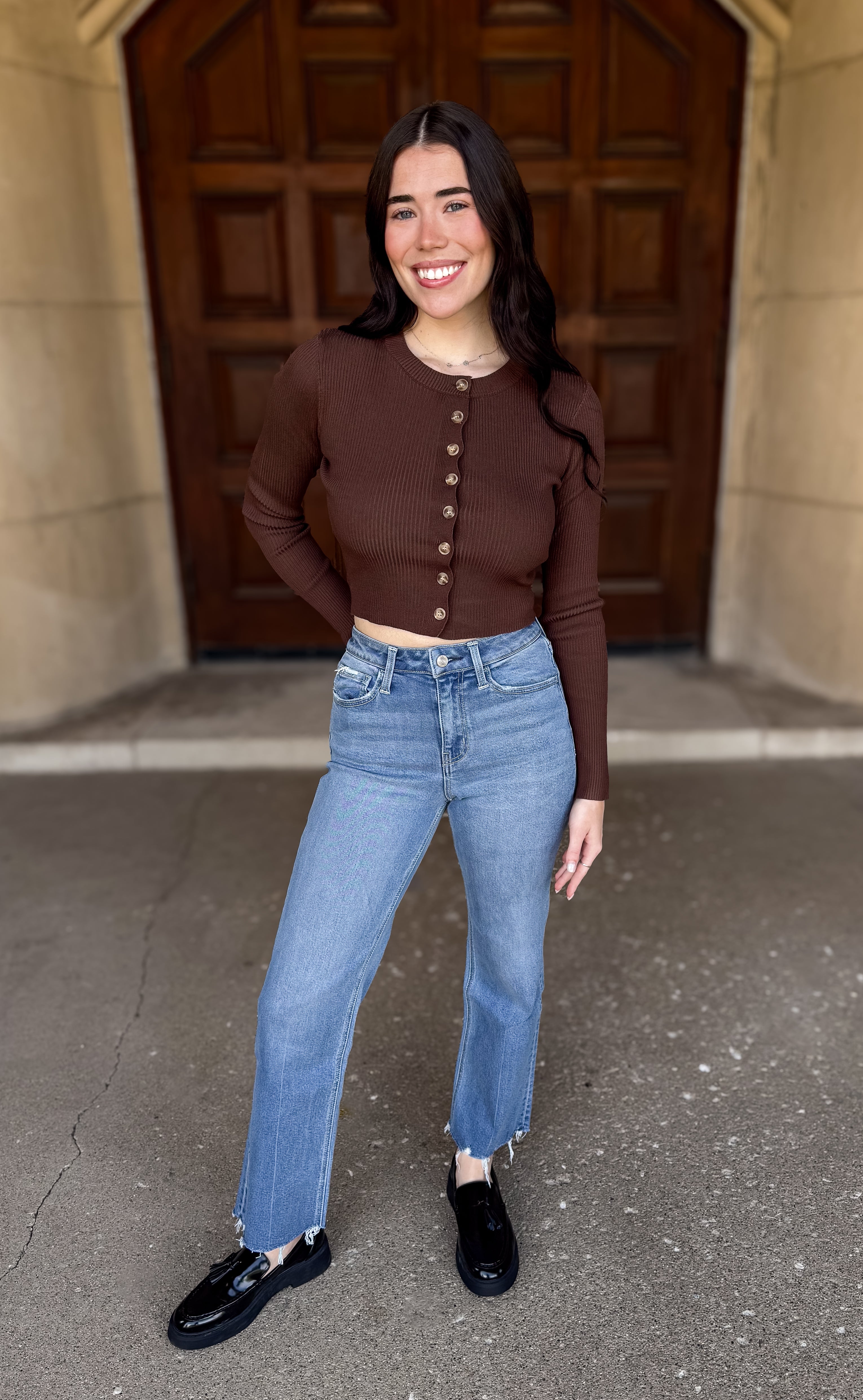 Heather Ribbed Fitted Cardigan