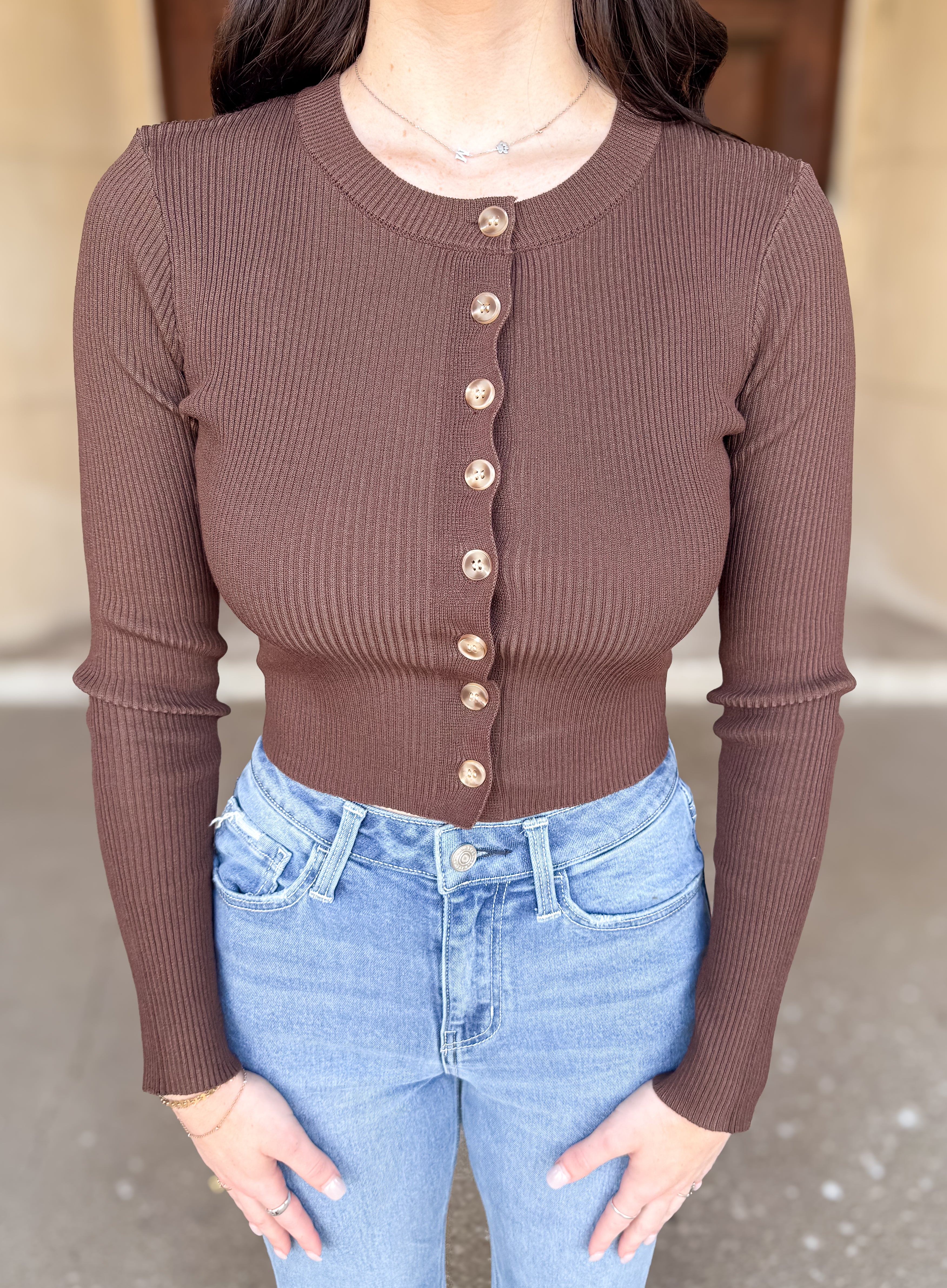 Heather Ribbed Fitted Cardigan