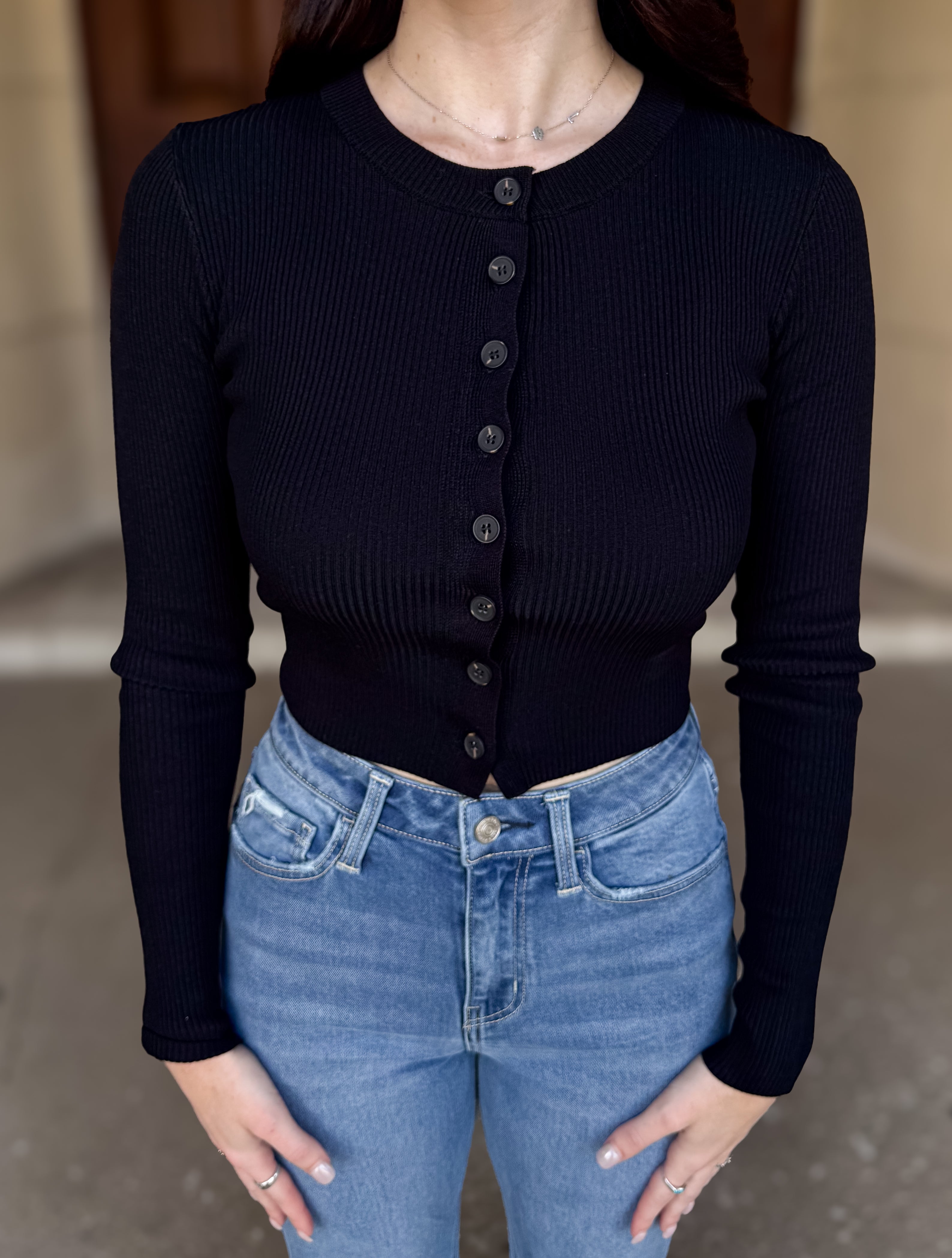 Heather Ribbed Fitted Cardigan