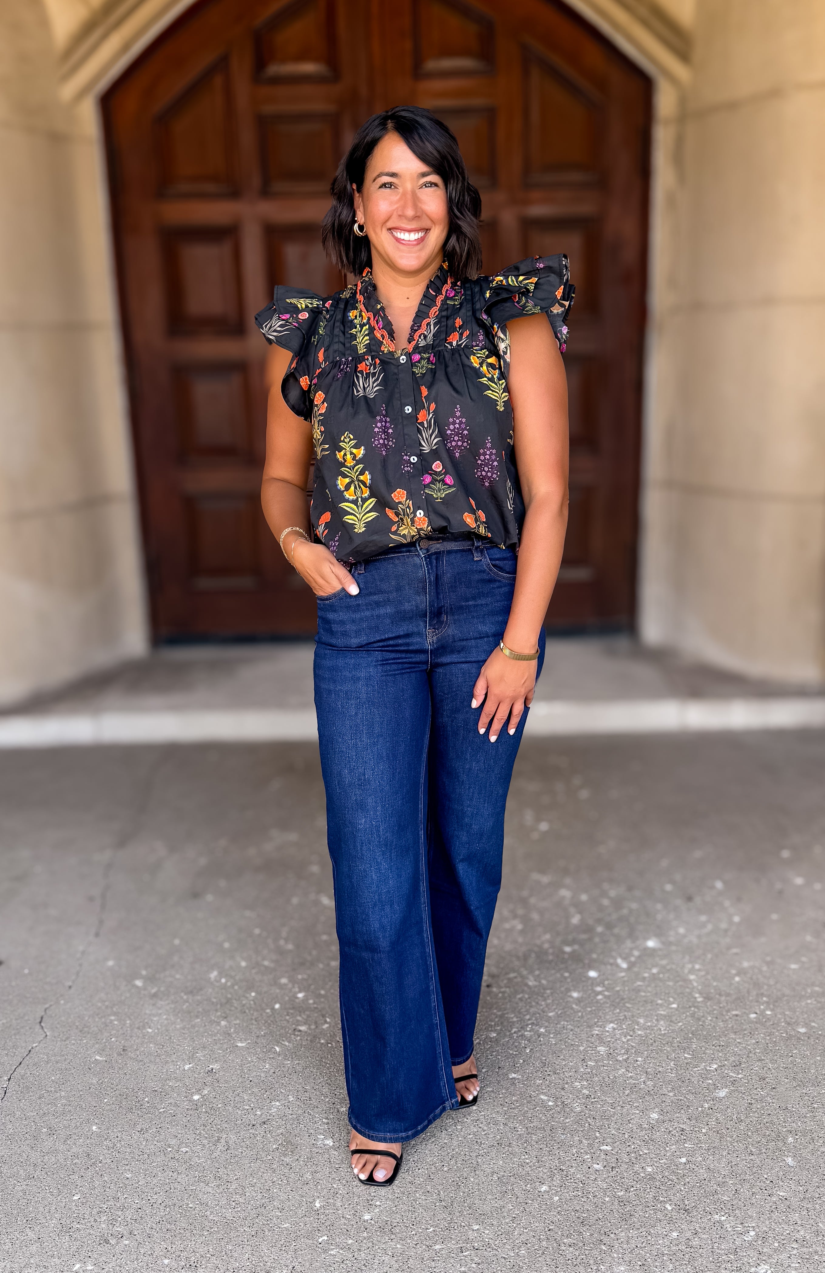 Agatha Floral Scallop Button Top FINAL SALE