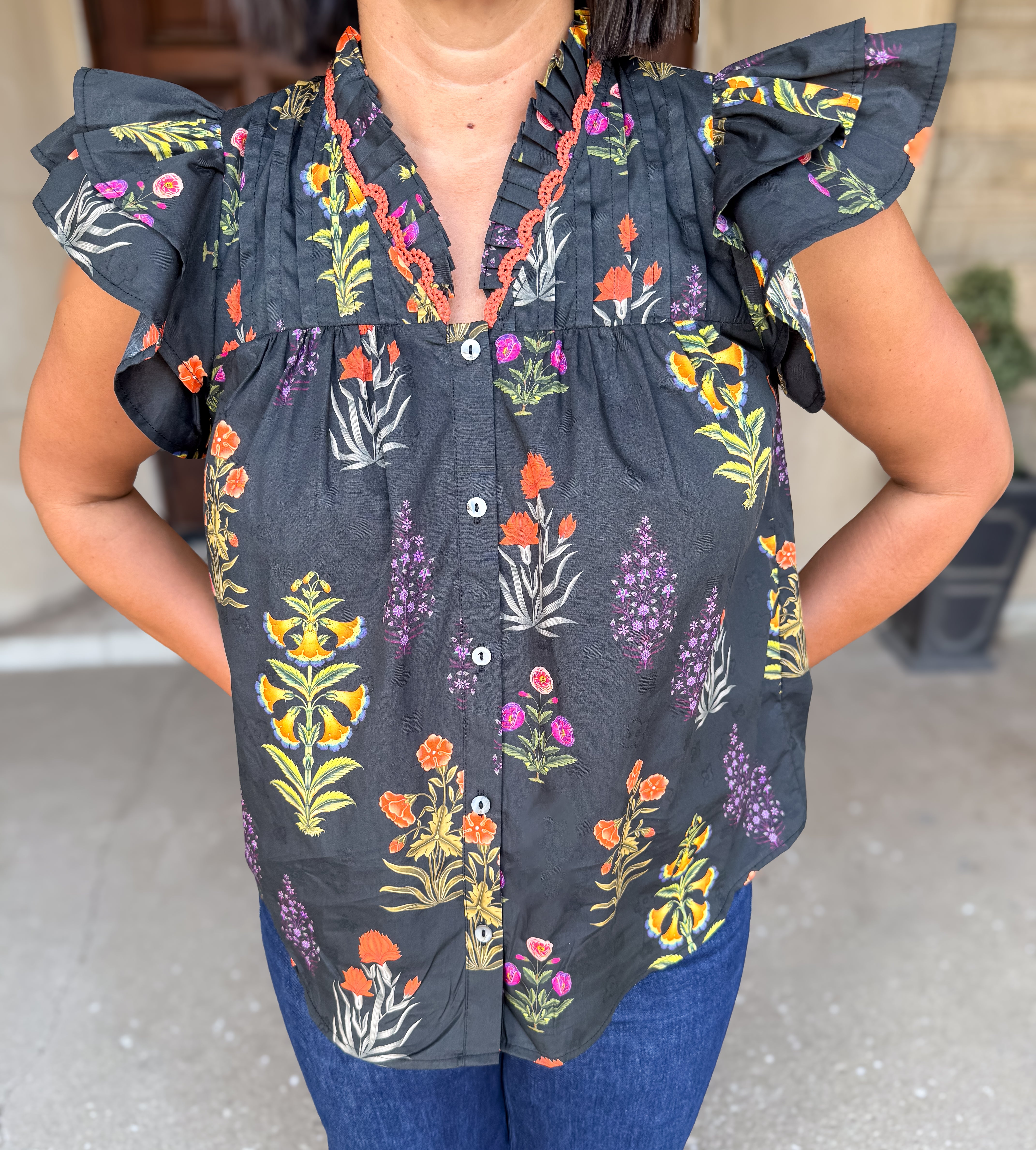 Agatha Floral Scallop Button Top FINAL SALE