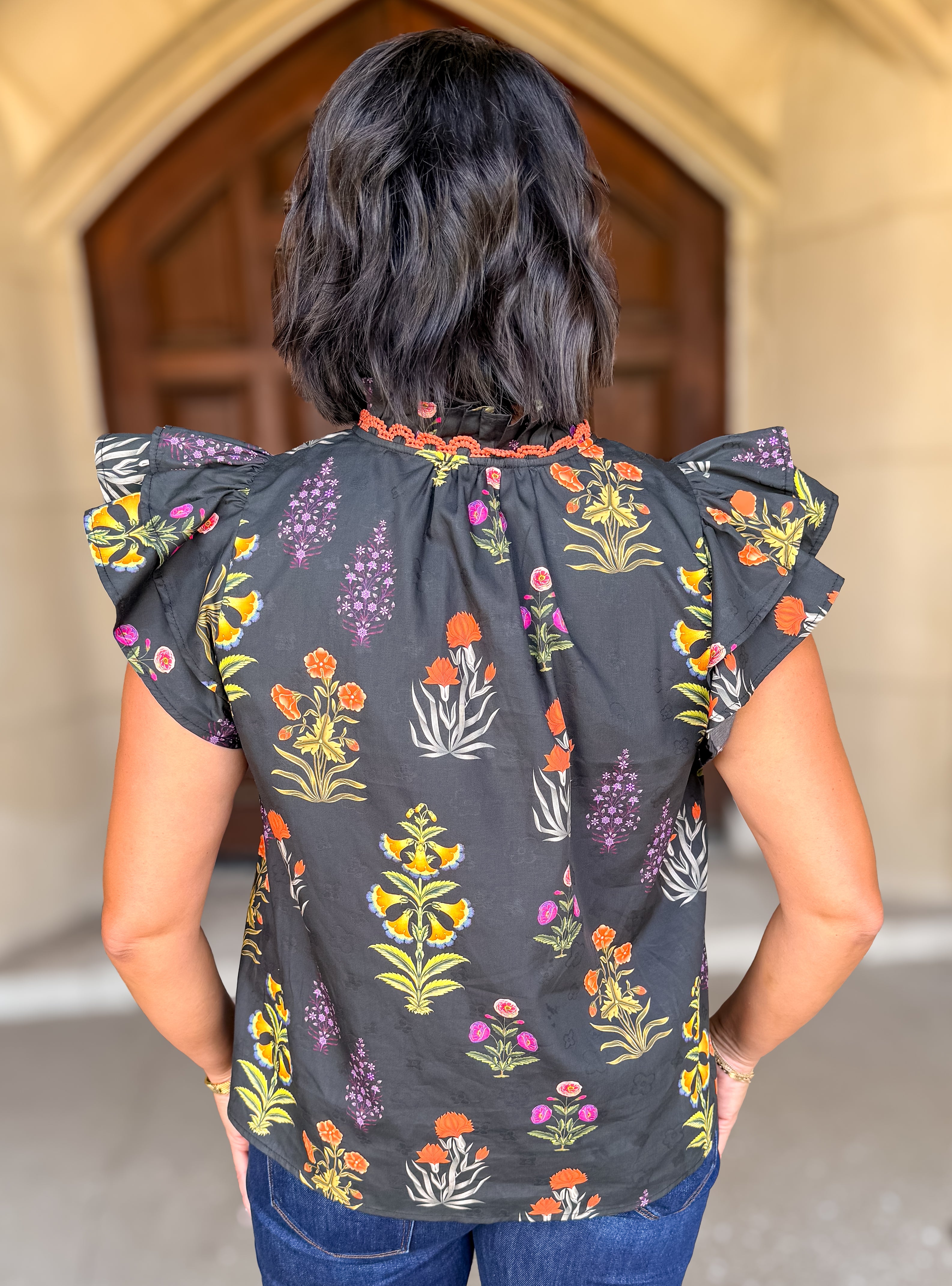 Agatha Floral Scallop Button Top FINAL SALE