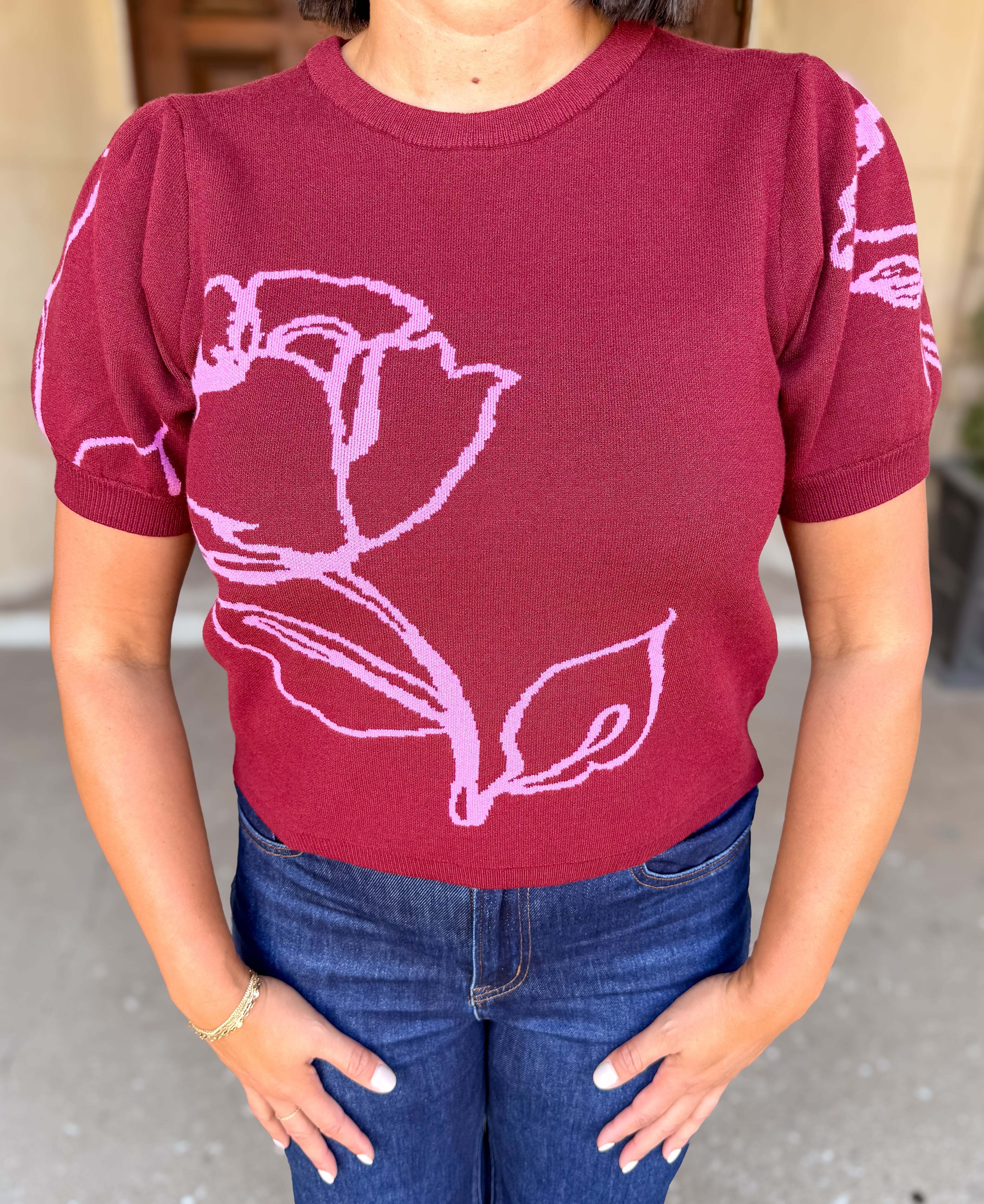 Macie Floral Puff Sleeve Sweater FINAL SALE