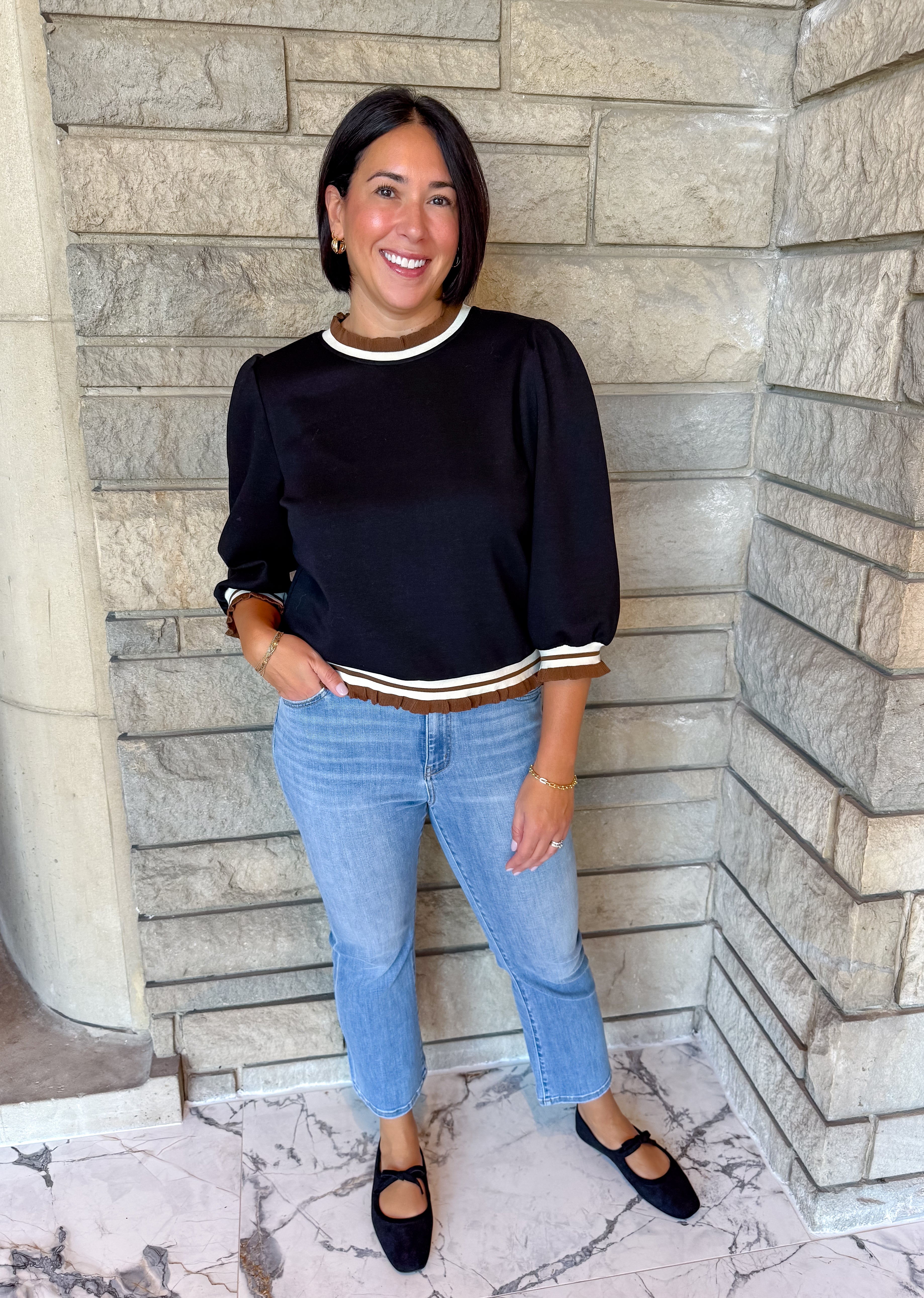 Grace Striped Trim Top