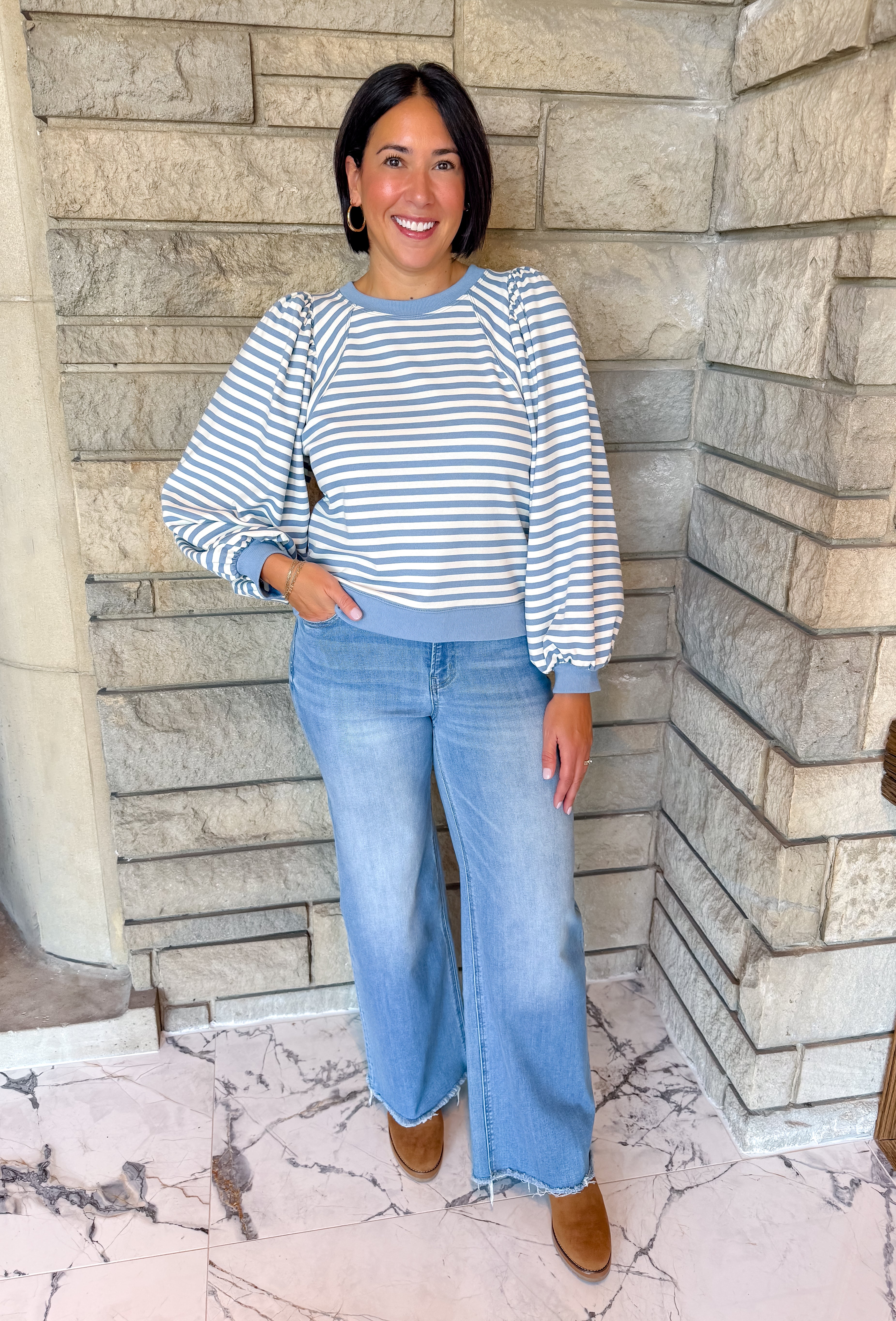 Jessa Striped Puff Sleeve Top