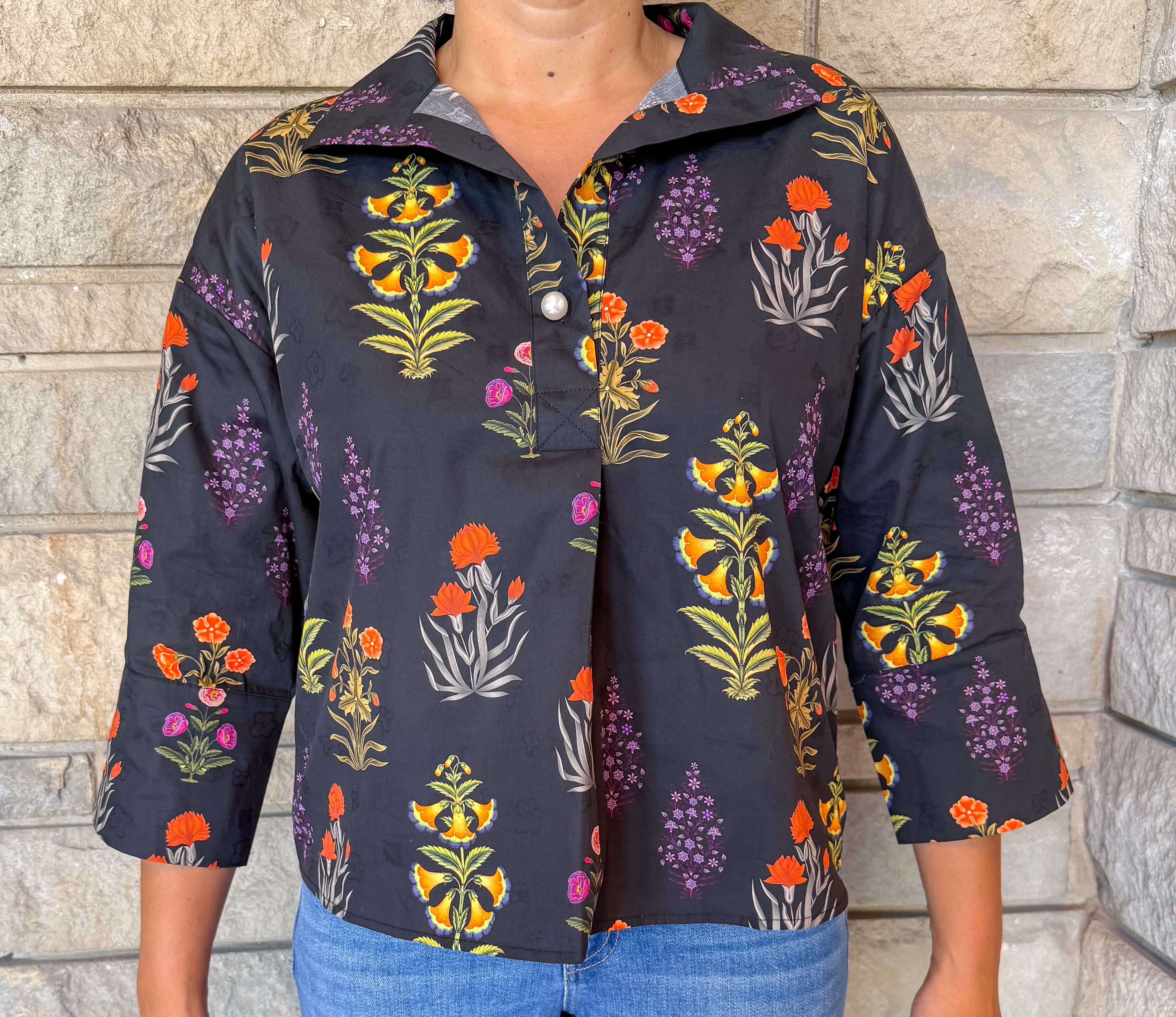 Cecilia Floral Pearl Button Top