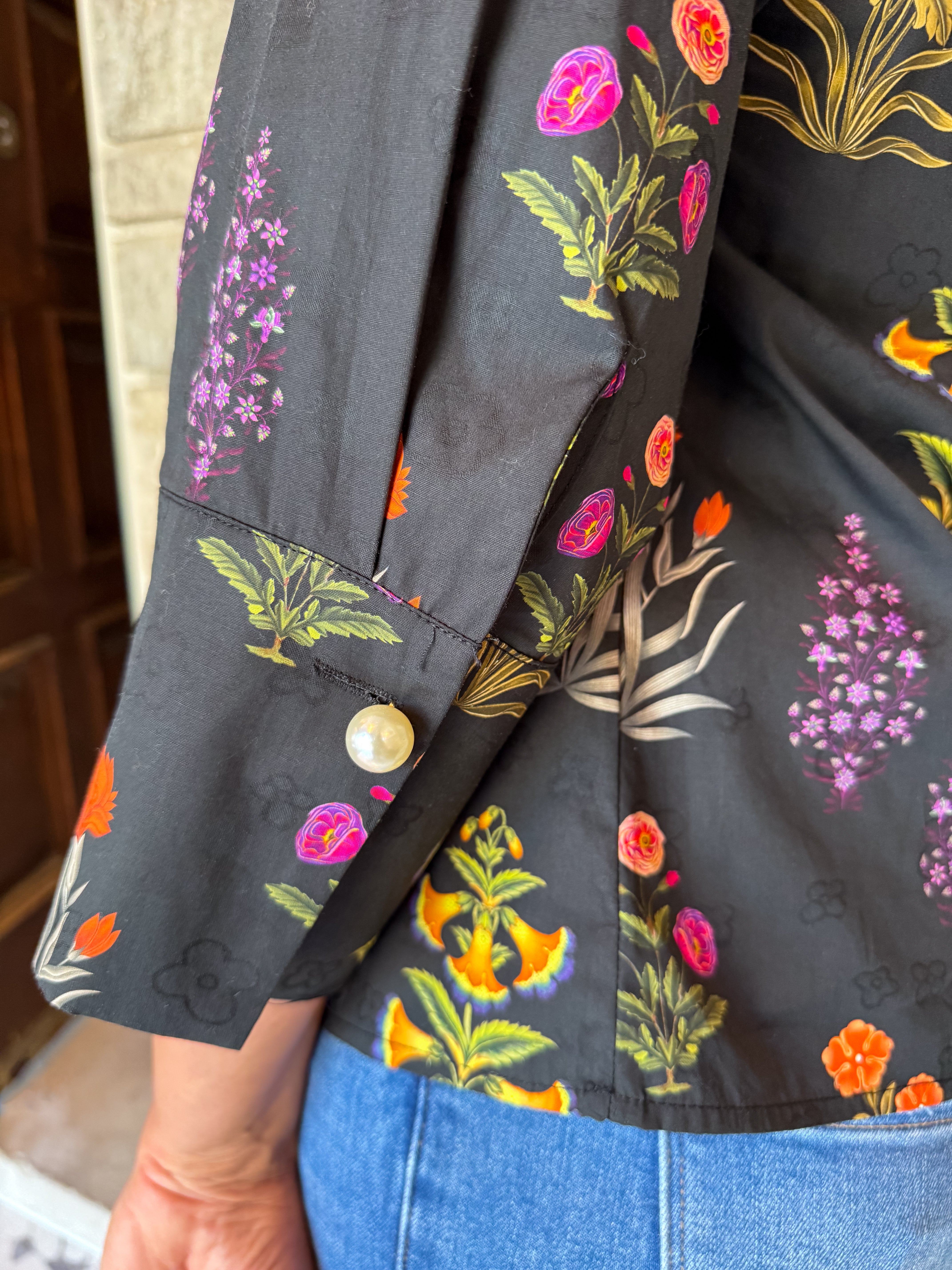 Cecilia Floral Pearl Button Top