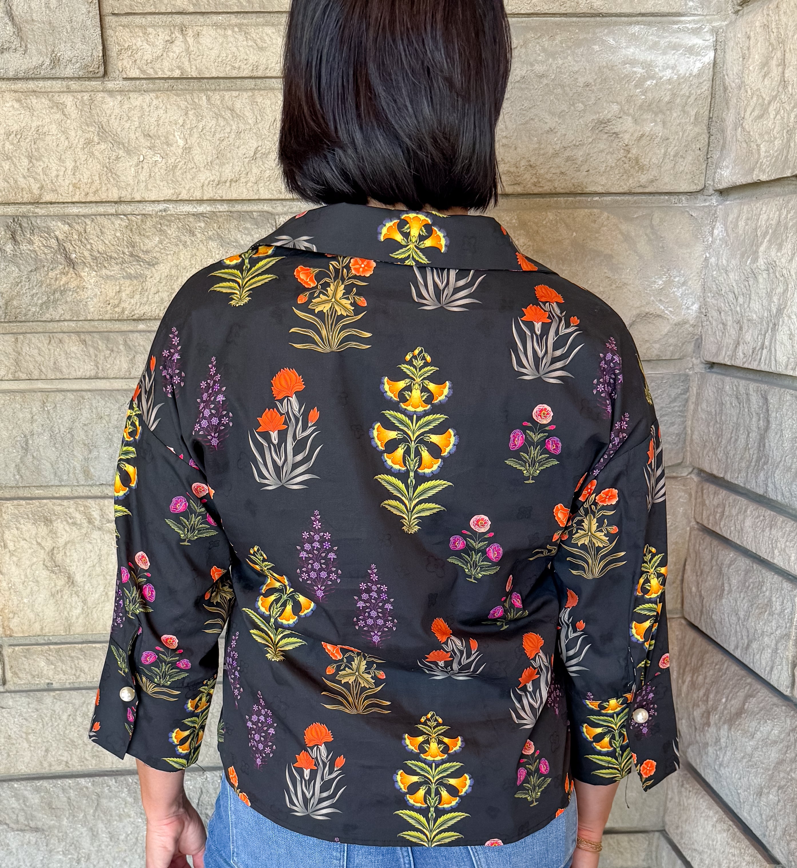 Cecilia Floral Pearl Button Top