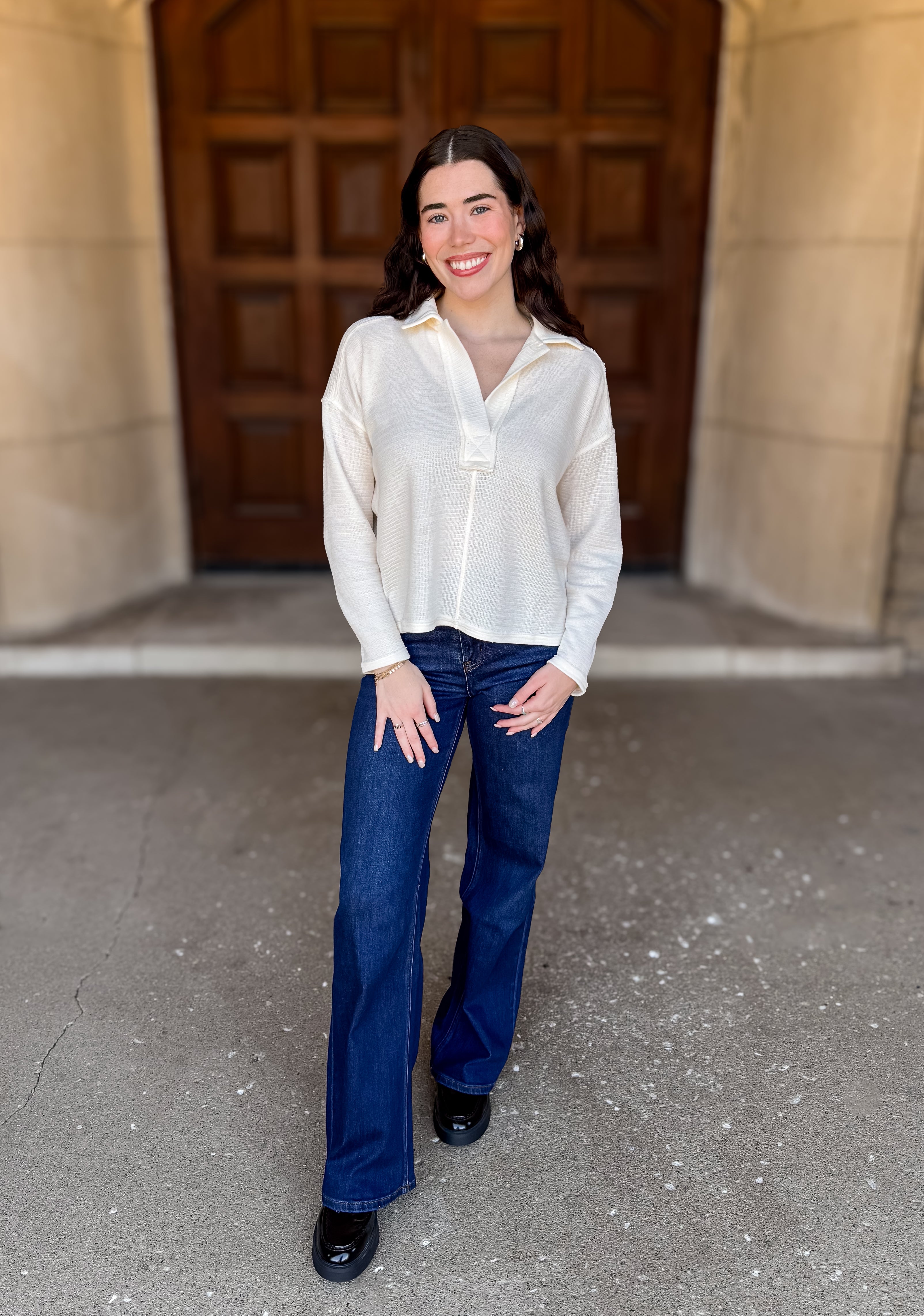 Ryanne Textured Knit LS Polo