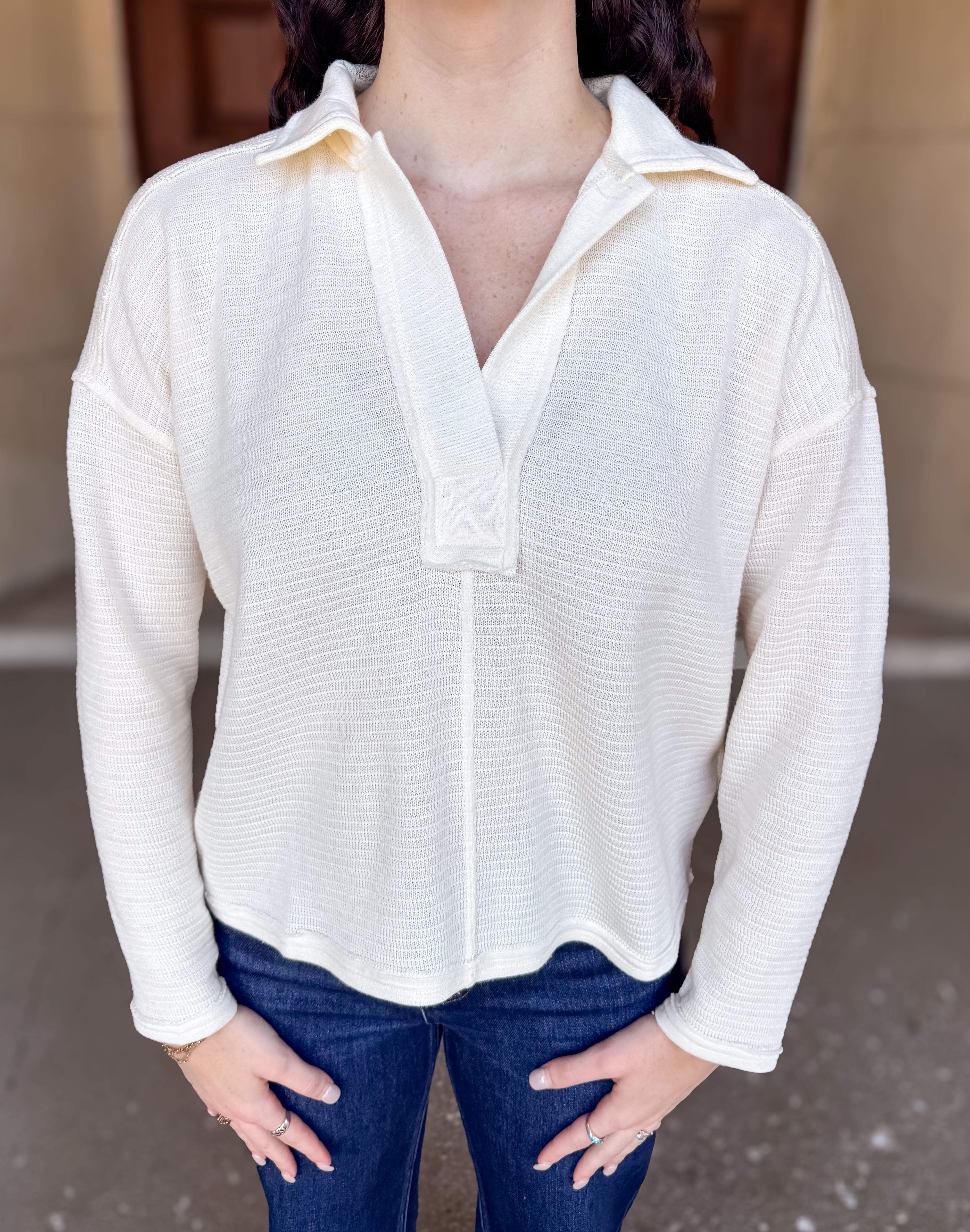 Ryanne Textured Knit LS Polo