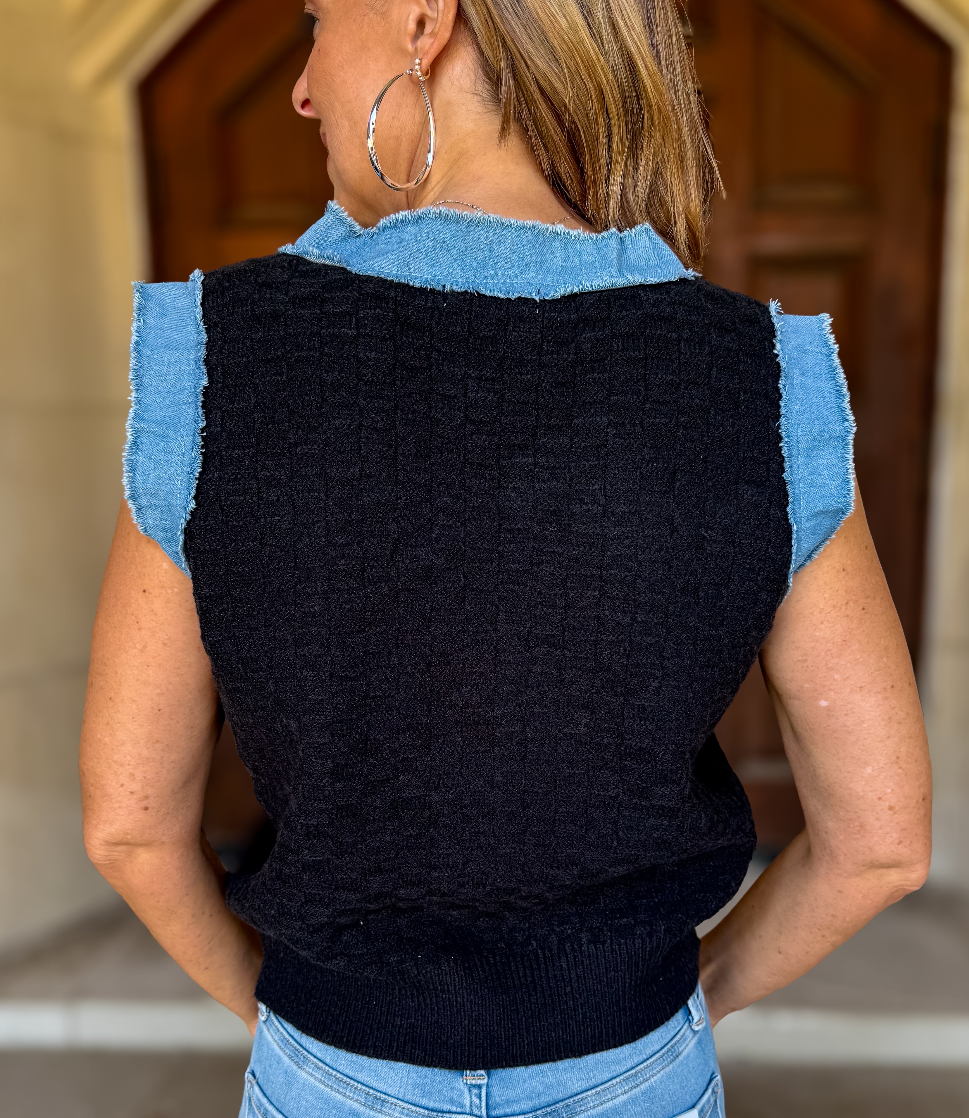 Mindy Denim Trim Knit Vest FINAL SALE