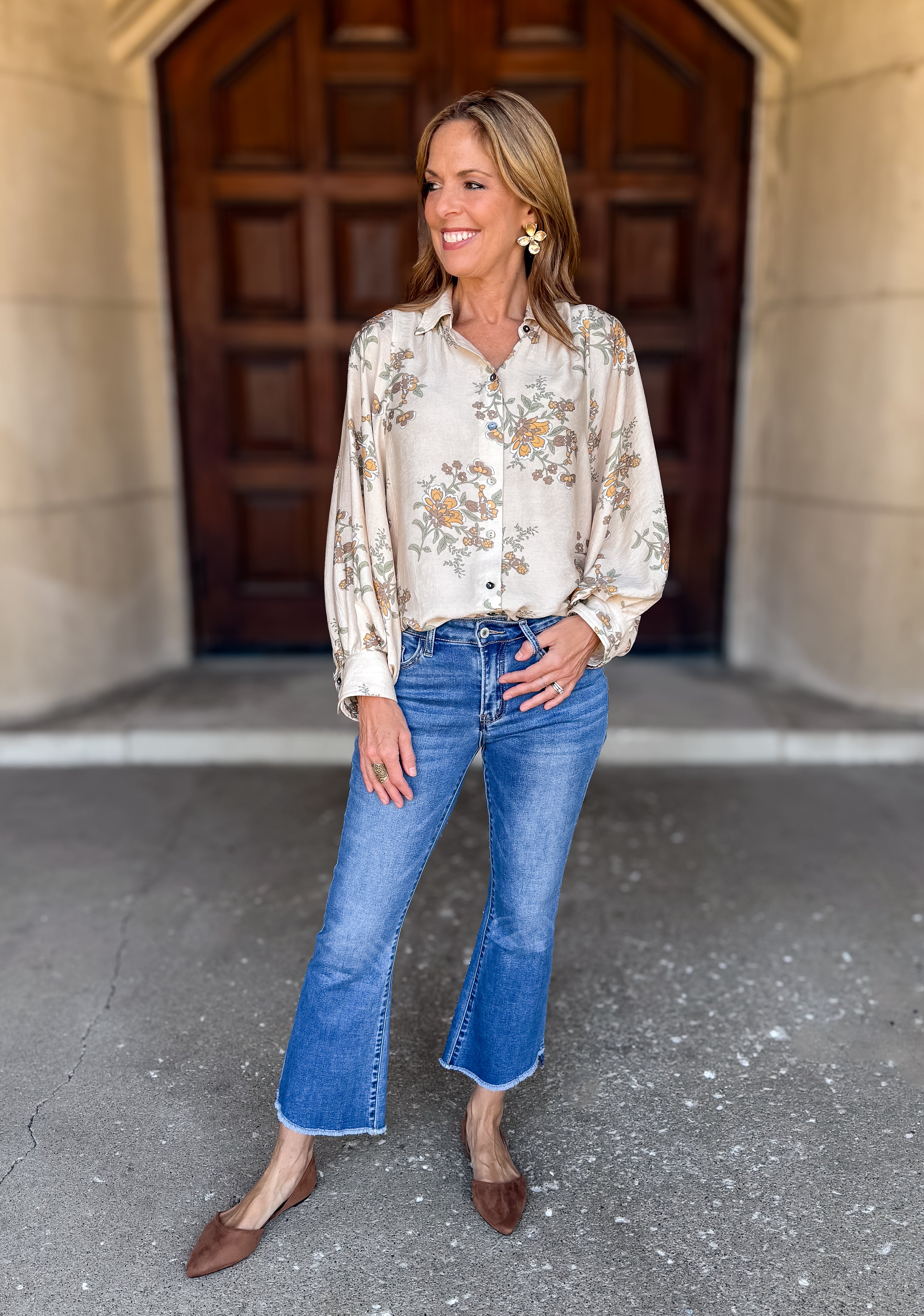 Zinnia Floral Peasant Button Top