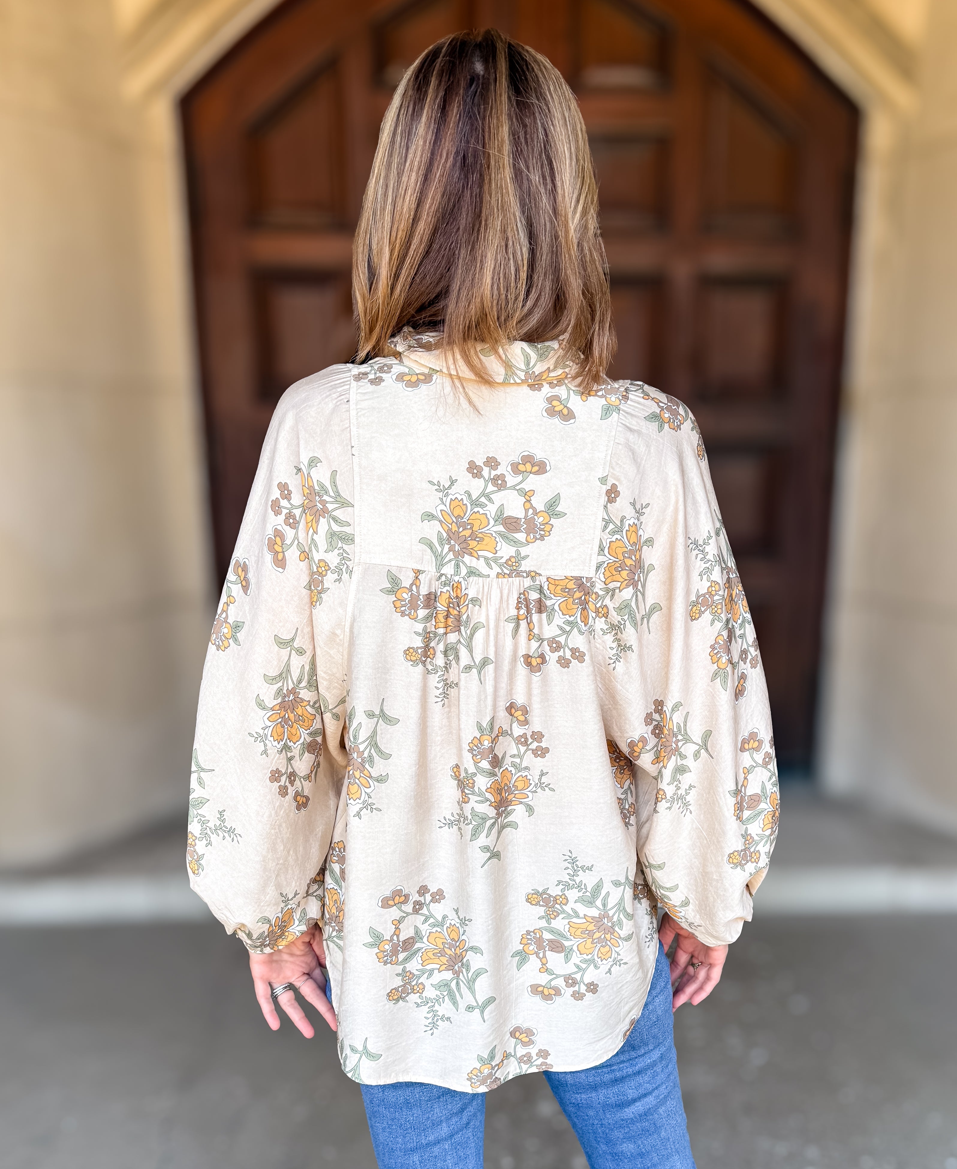 Zinnia Floral Peasant Button Top