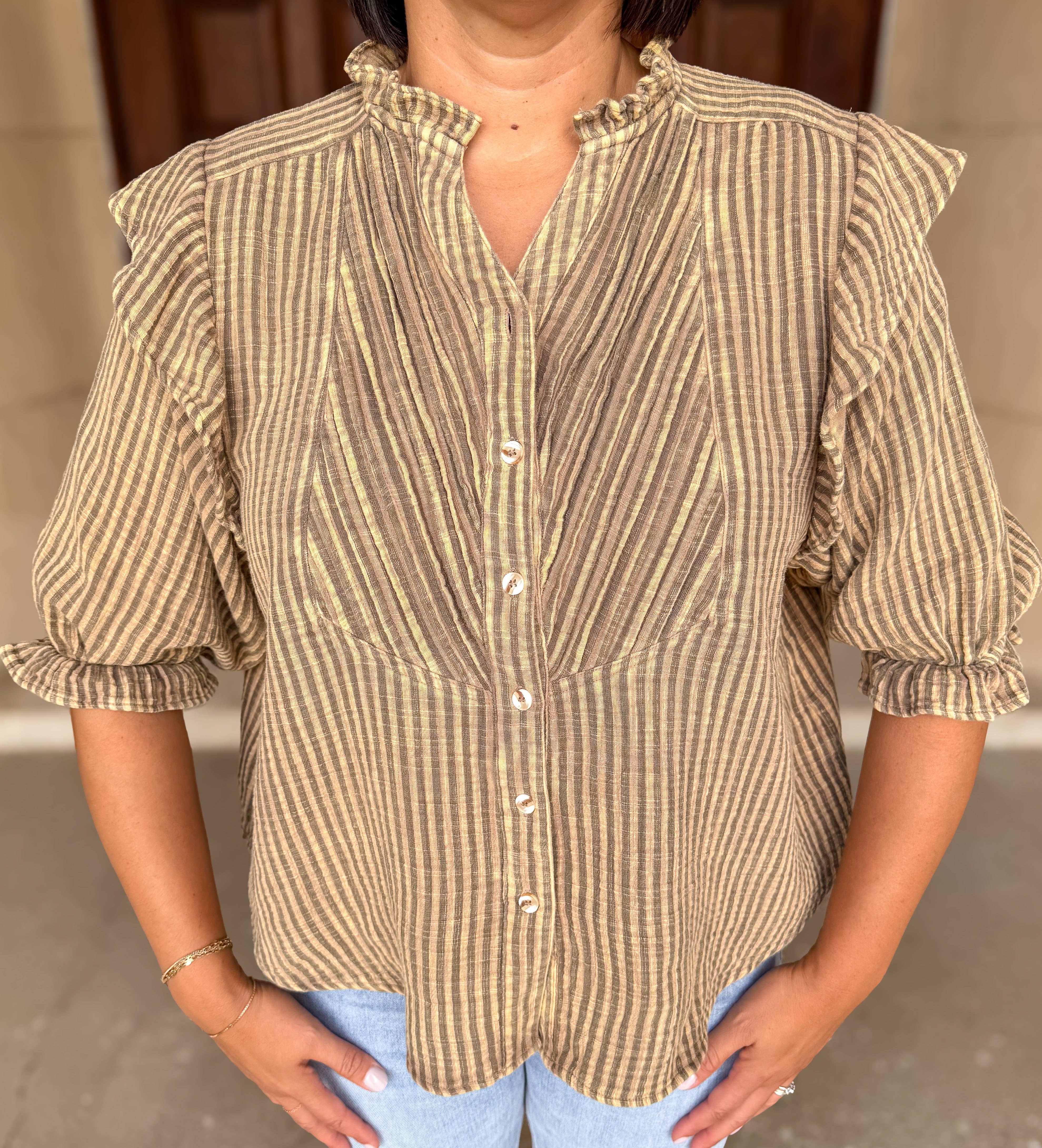 Amiri Washed Striped Pintuck Top