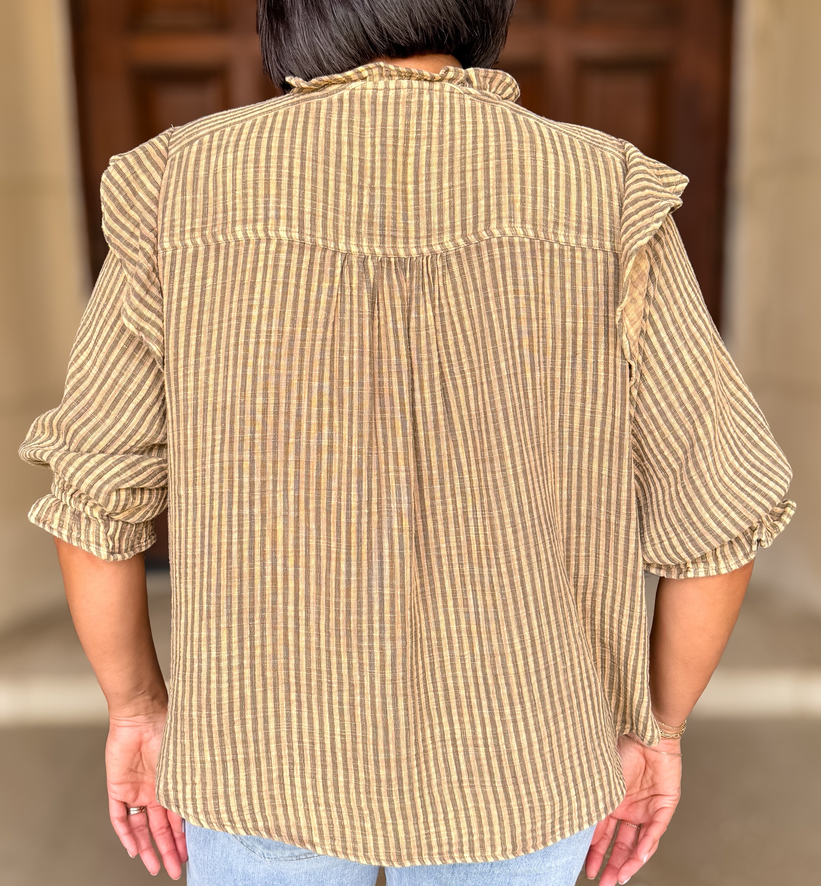 Amiri Washed Striped Pintuck Top