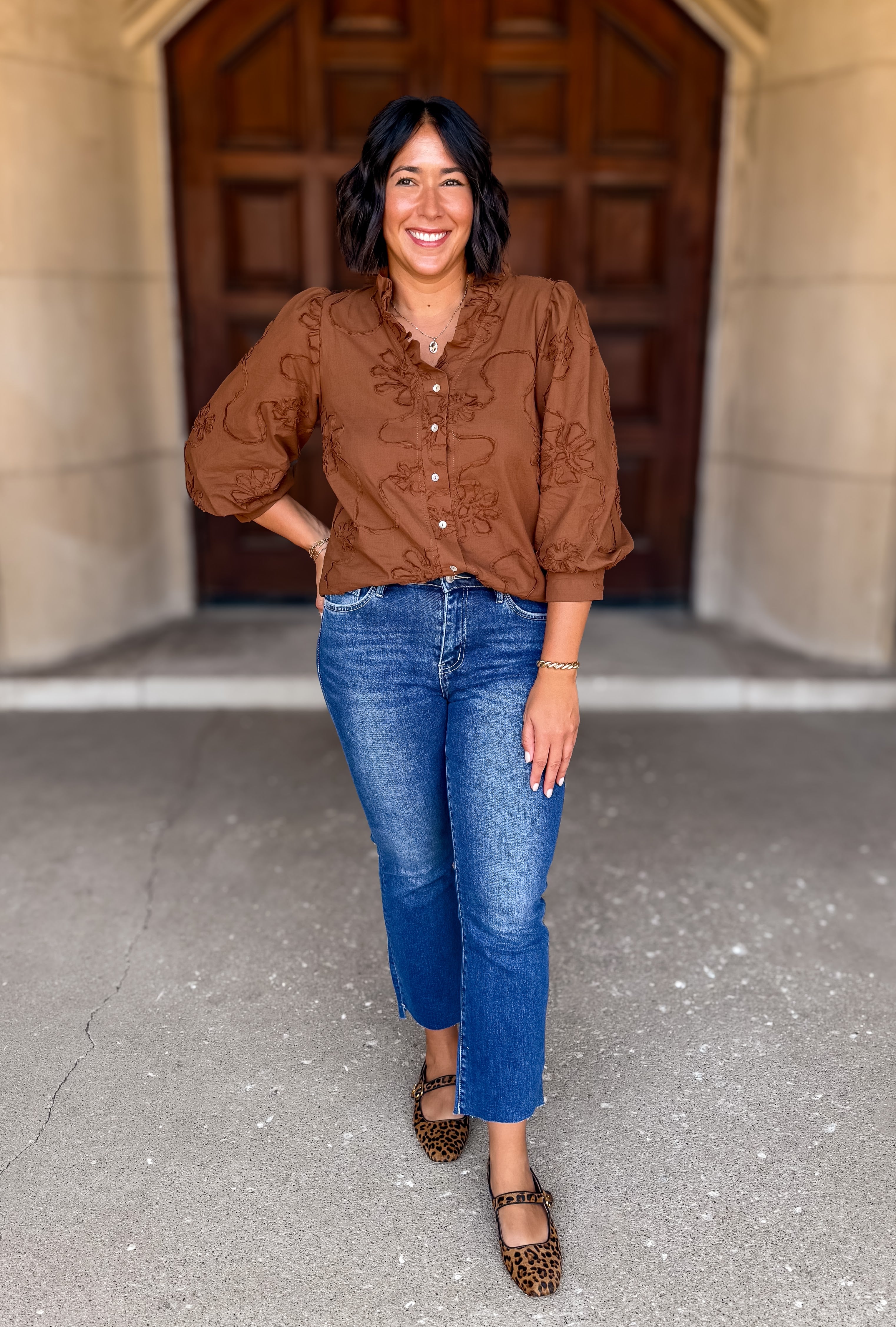 Aster Floral Applique Ruffle Top