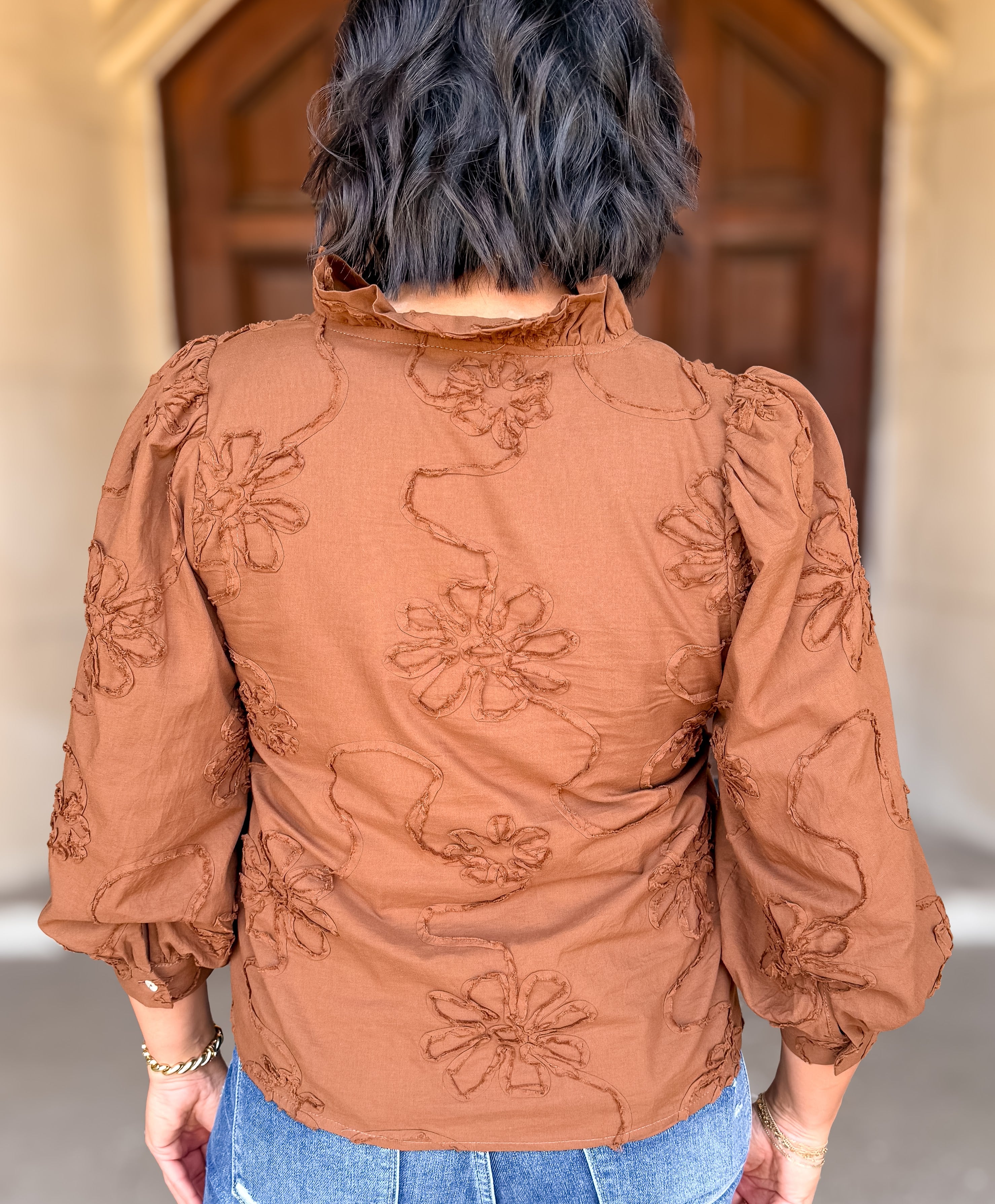 Aster Floral Applique Ruffle Top