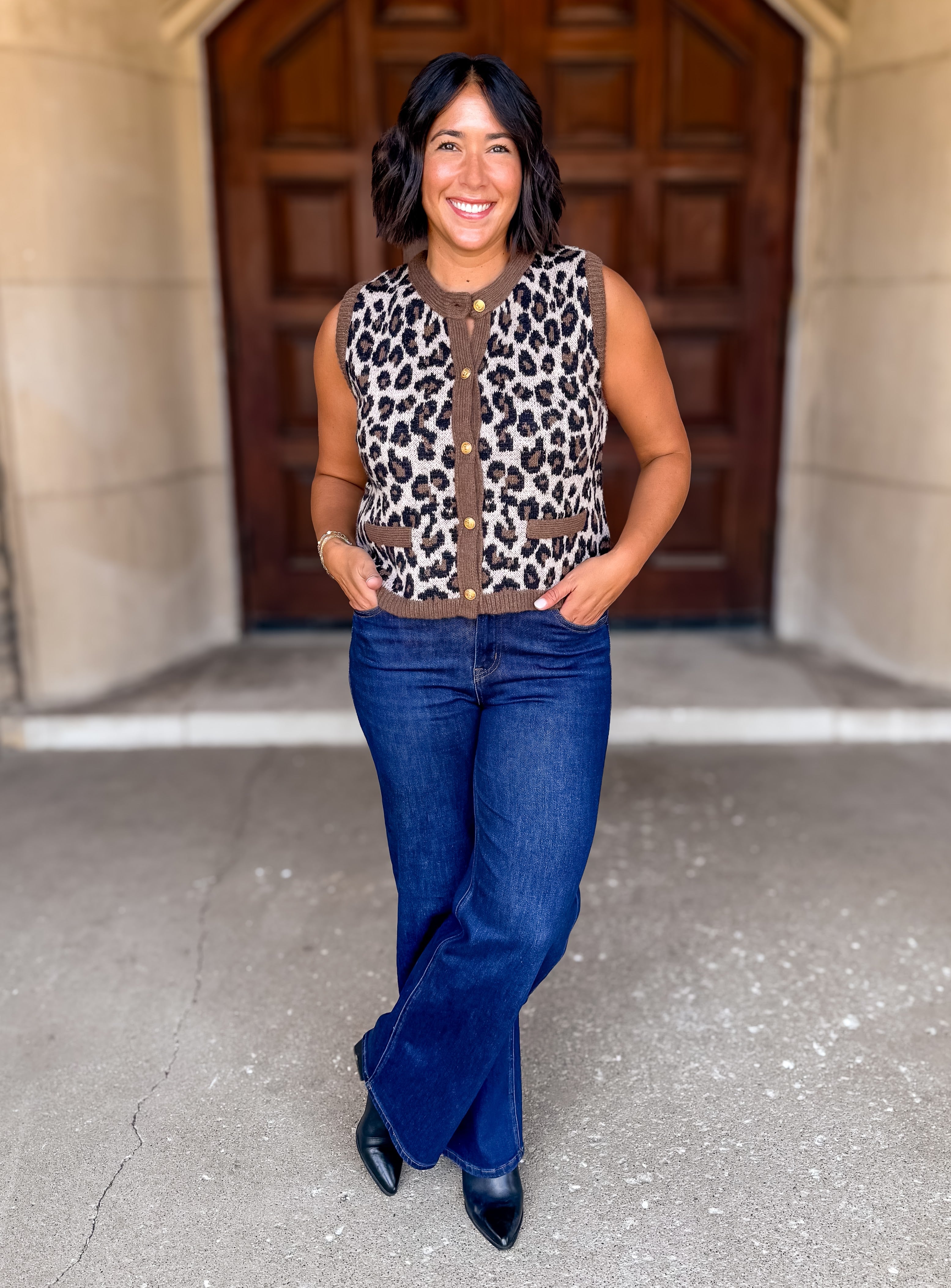 Mandy Leopard Button Sweater Vest