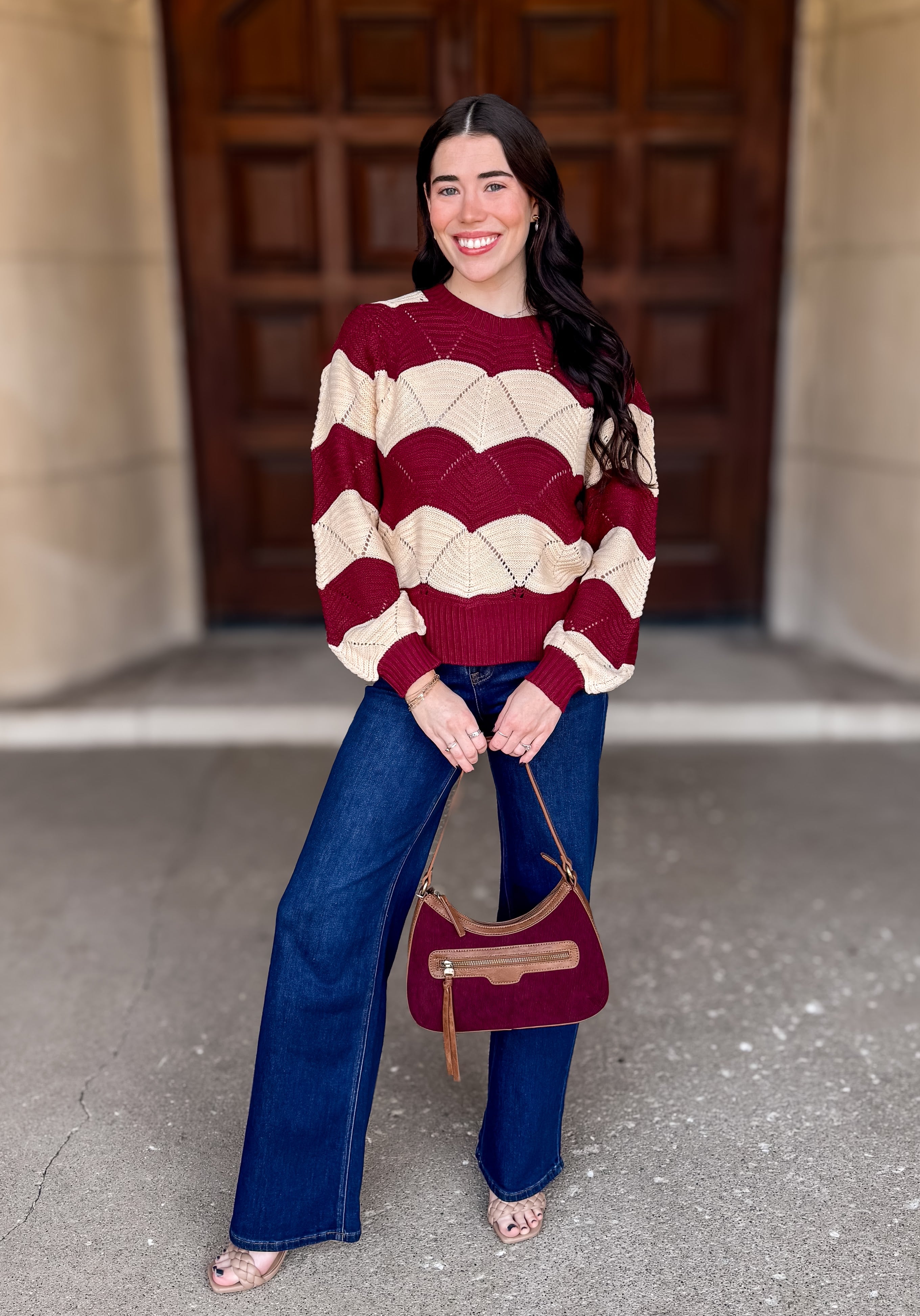 Carly Wavy Striped Pointelle Sweater