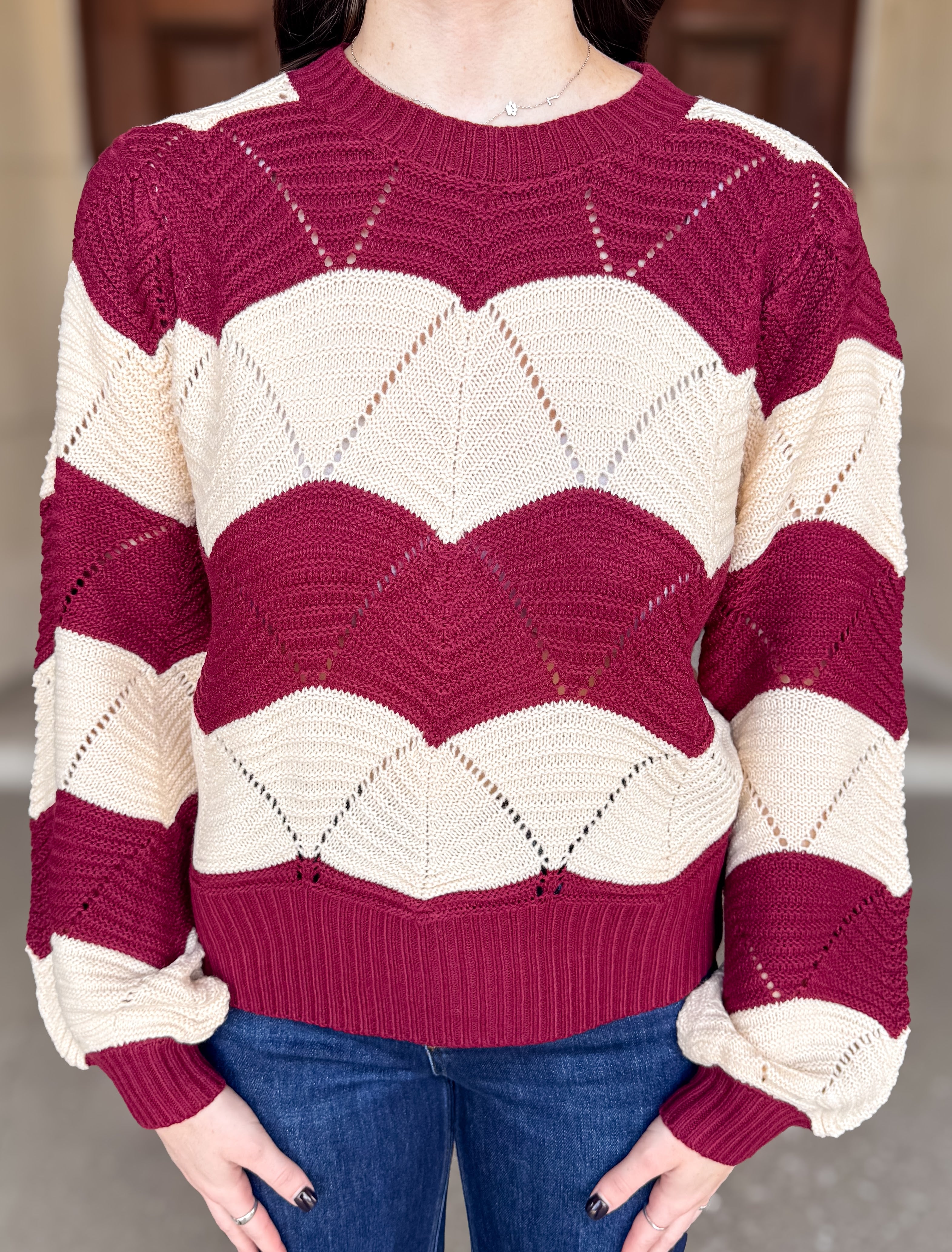 Carly Wavy Striped Pointelle Sweater
