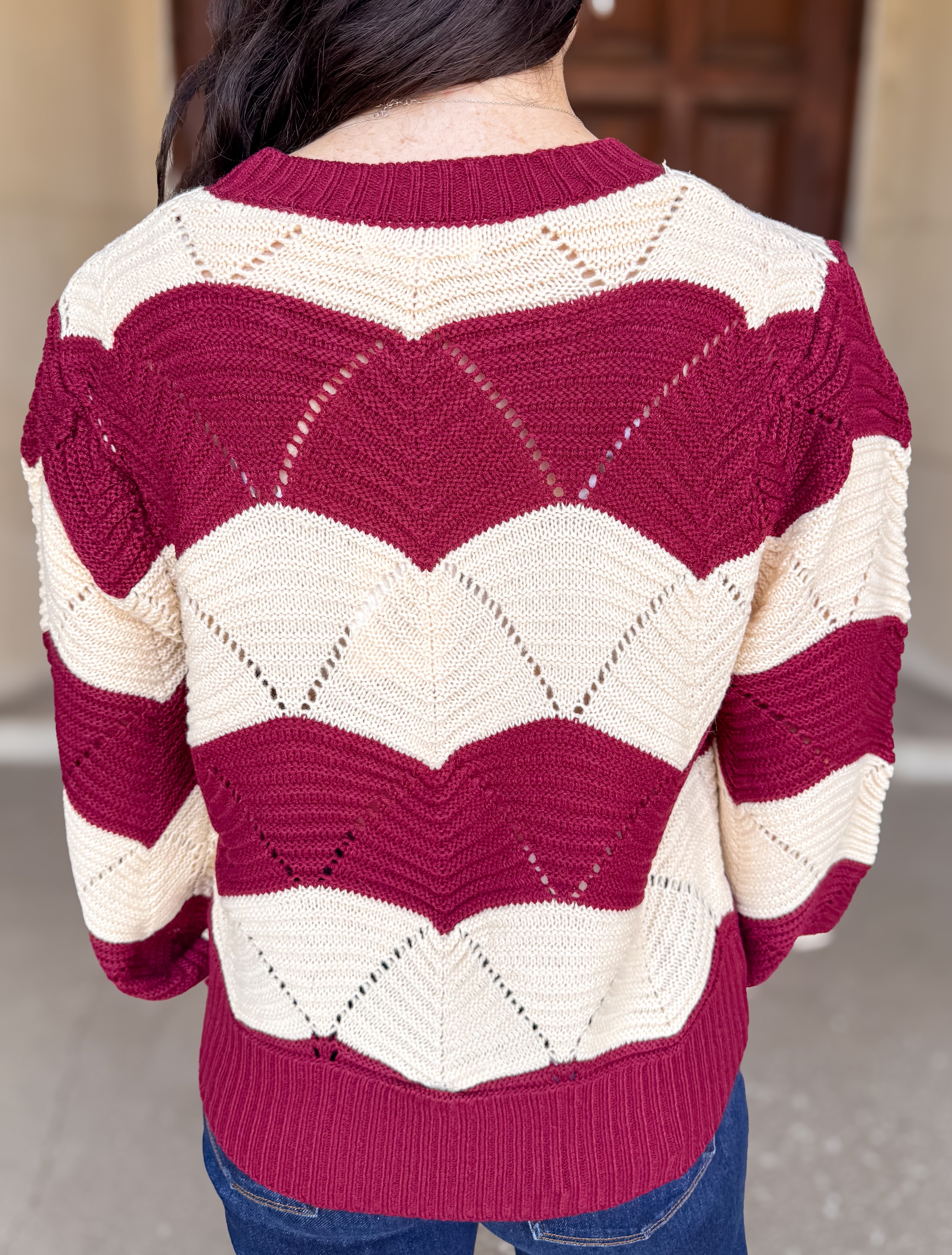 Carly Wavy Striped Pointelle Sweater