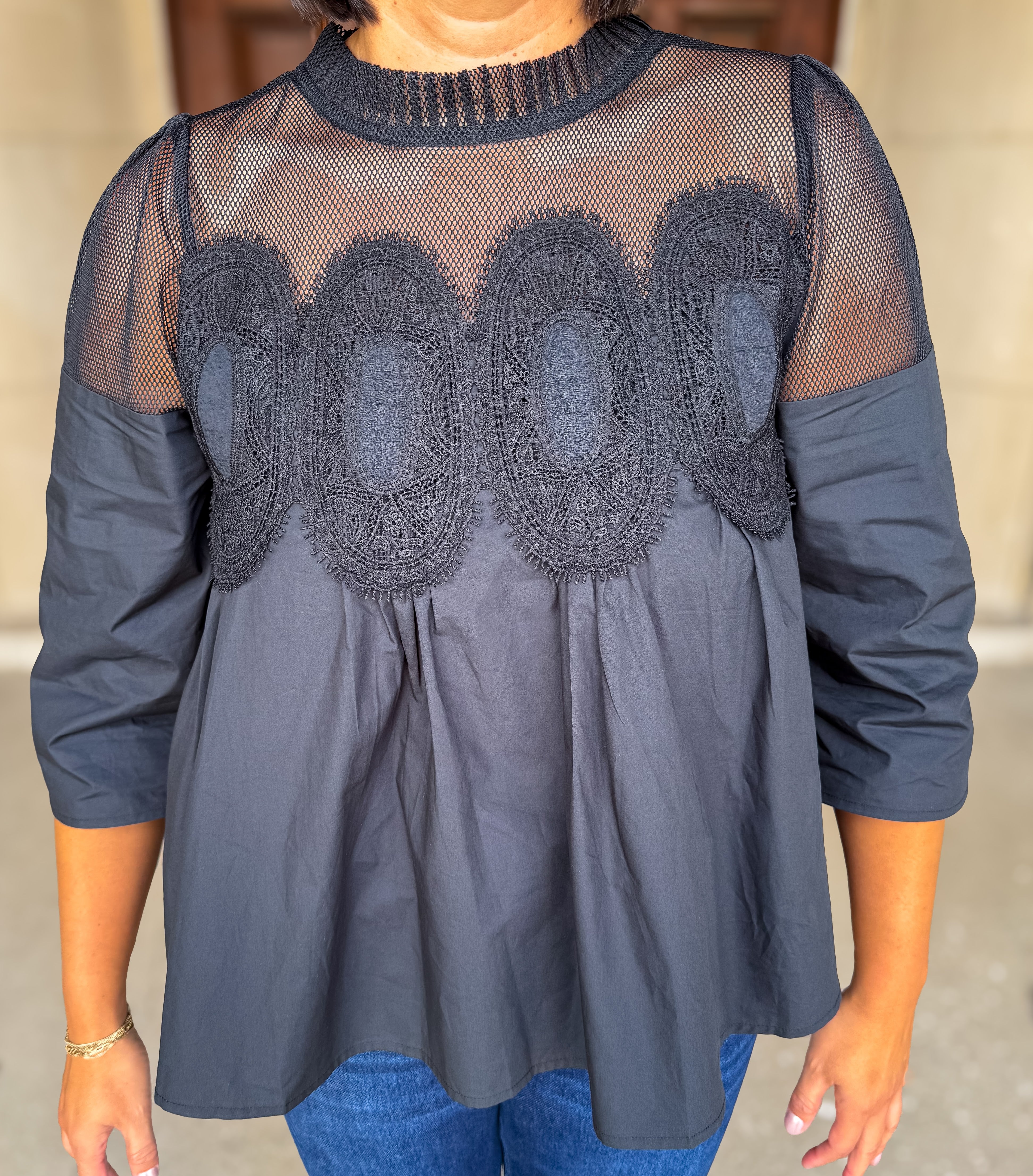 Blakely Mix Media Lace Top