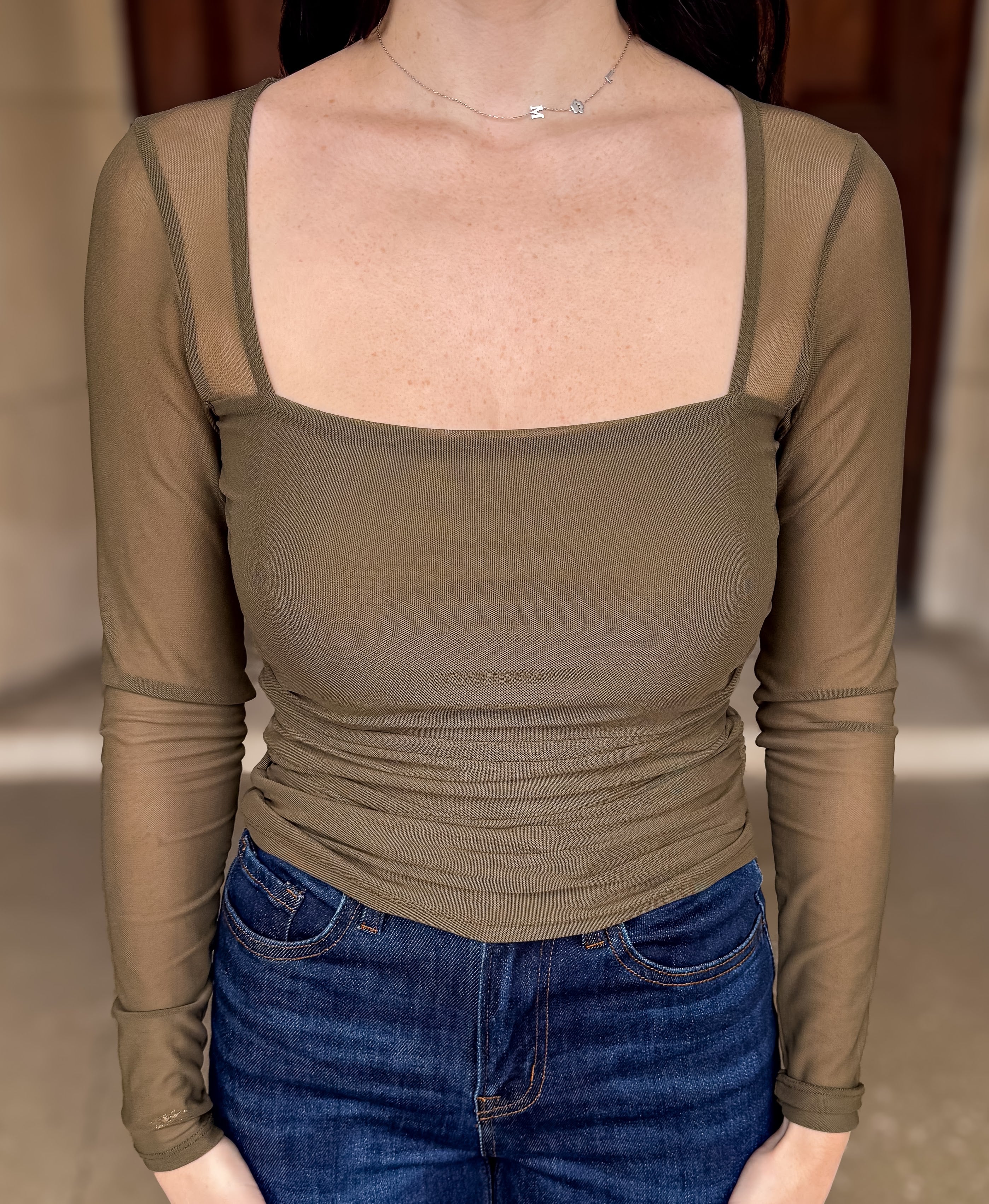 Devon Ruched Sheer Top