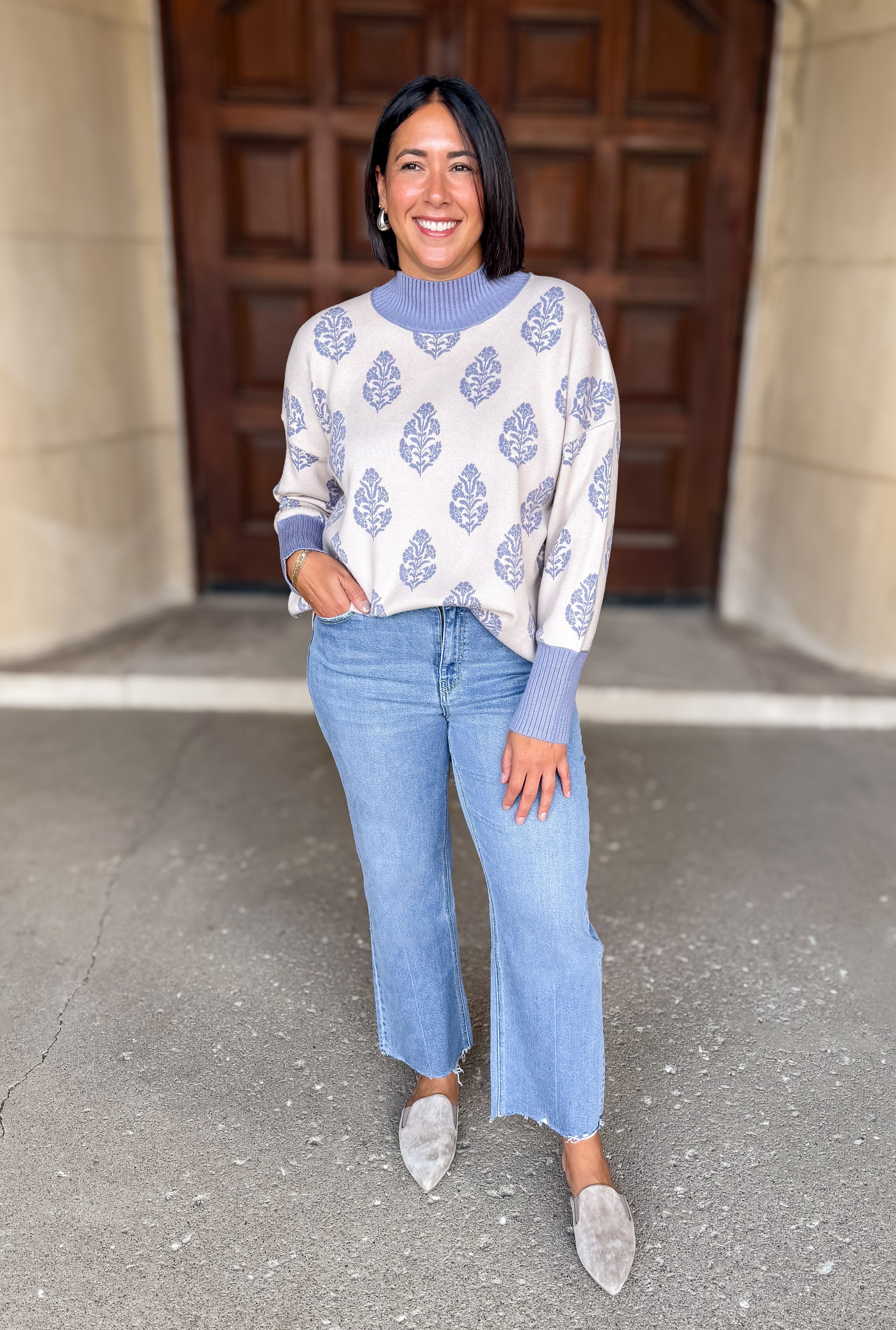 Donna Jacquard Mock Neck Sweater