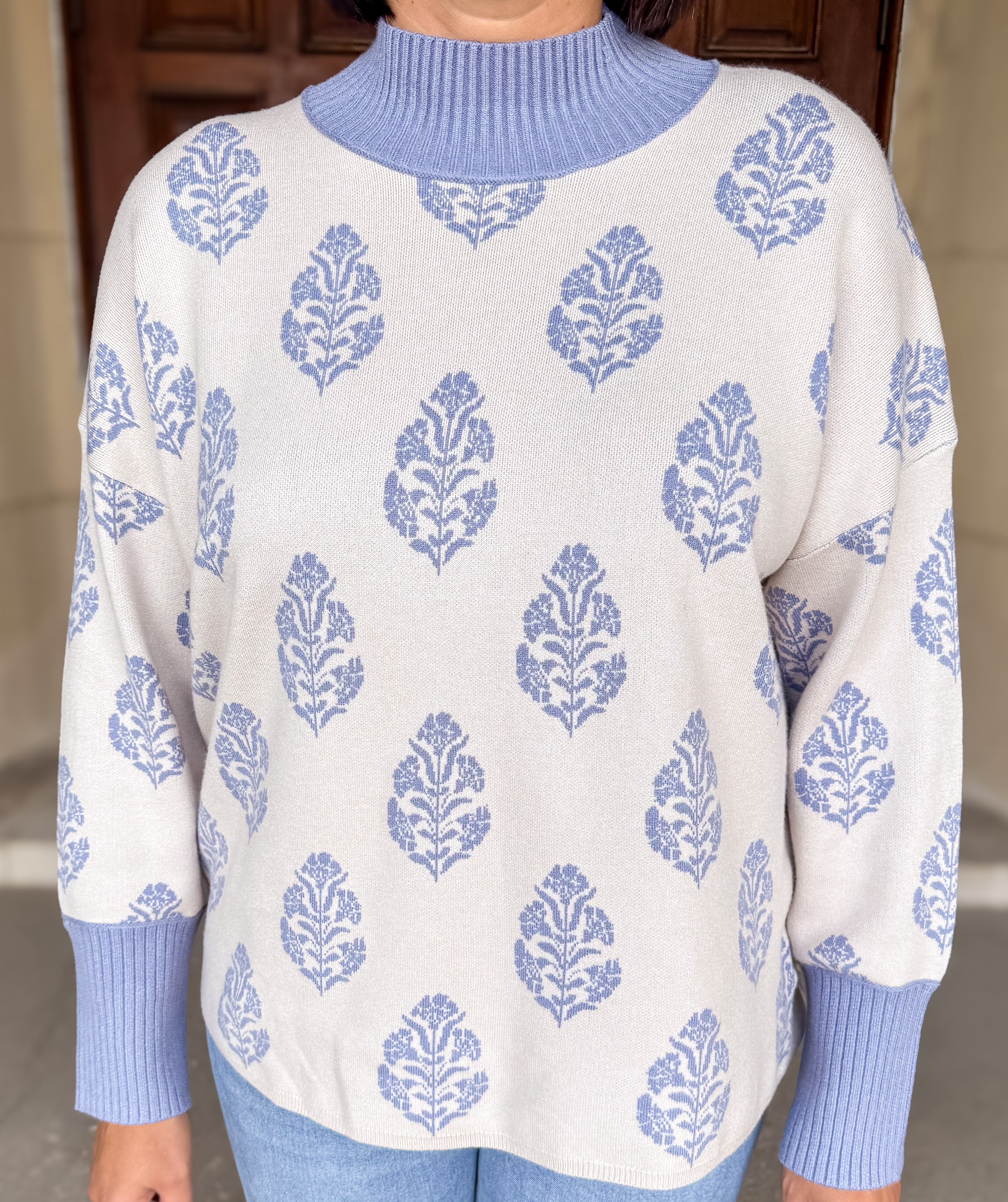 Donna Jacquard Mock Neck Sweater