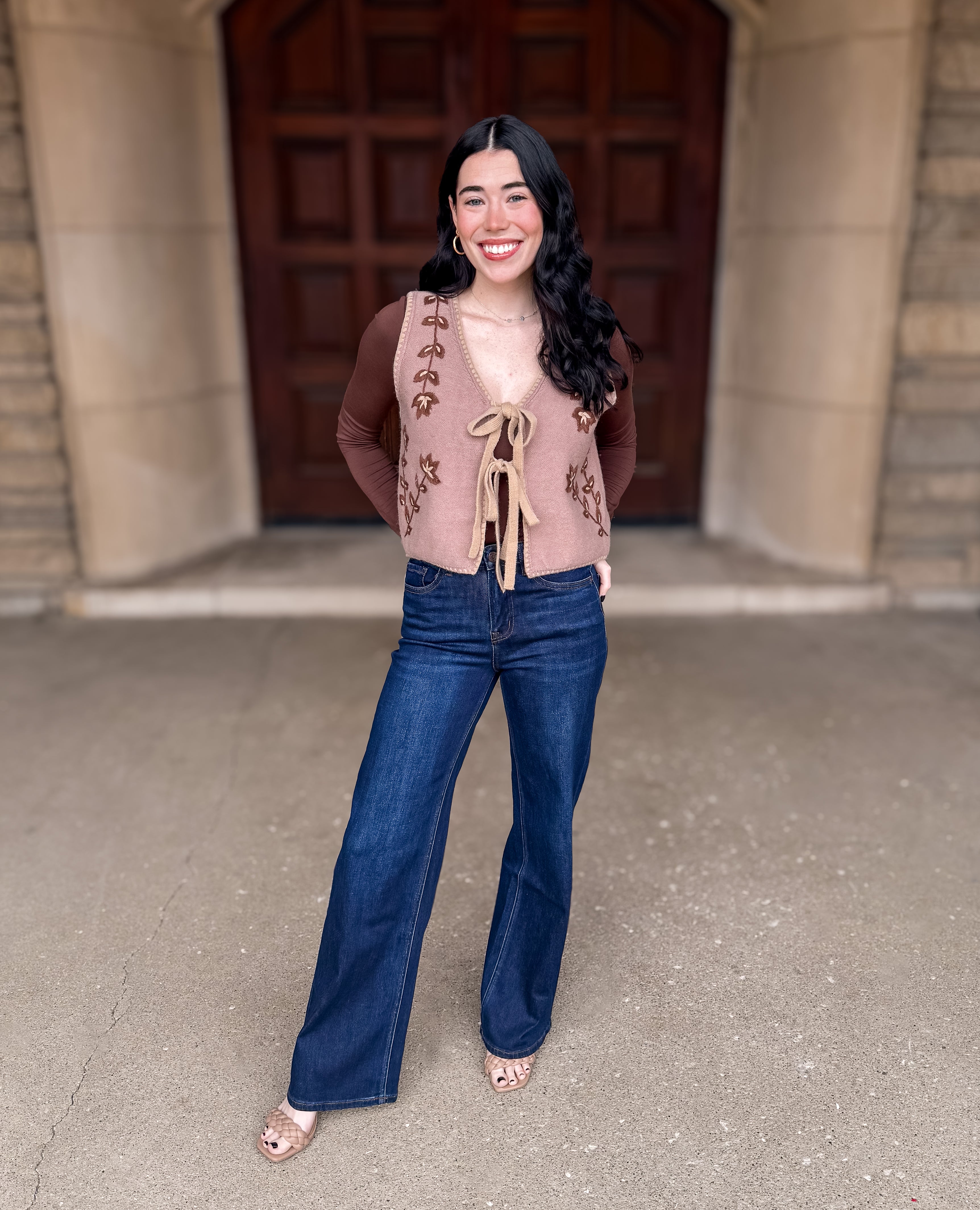 Muriel Embroidered Tie Sweater Vest