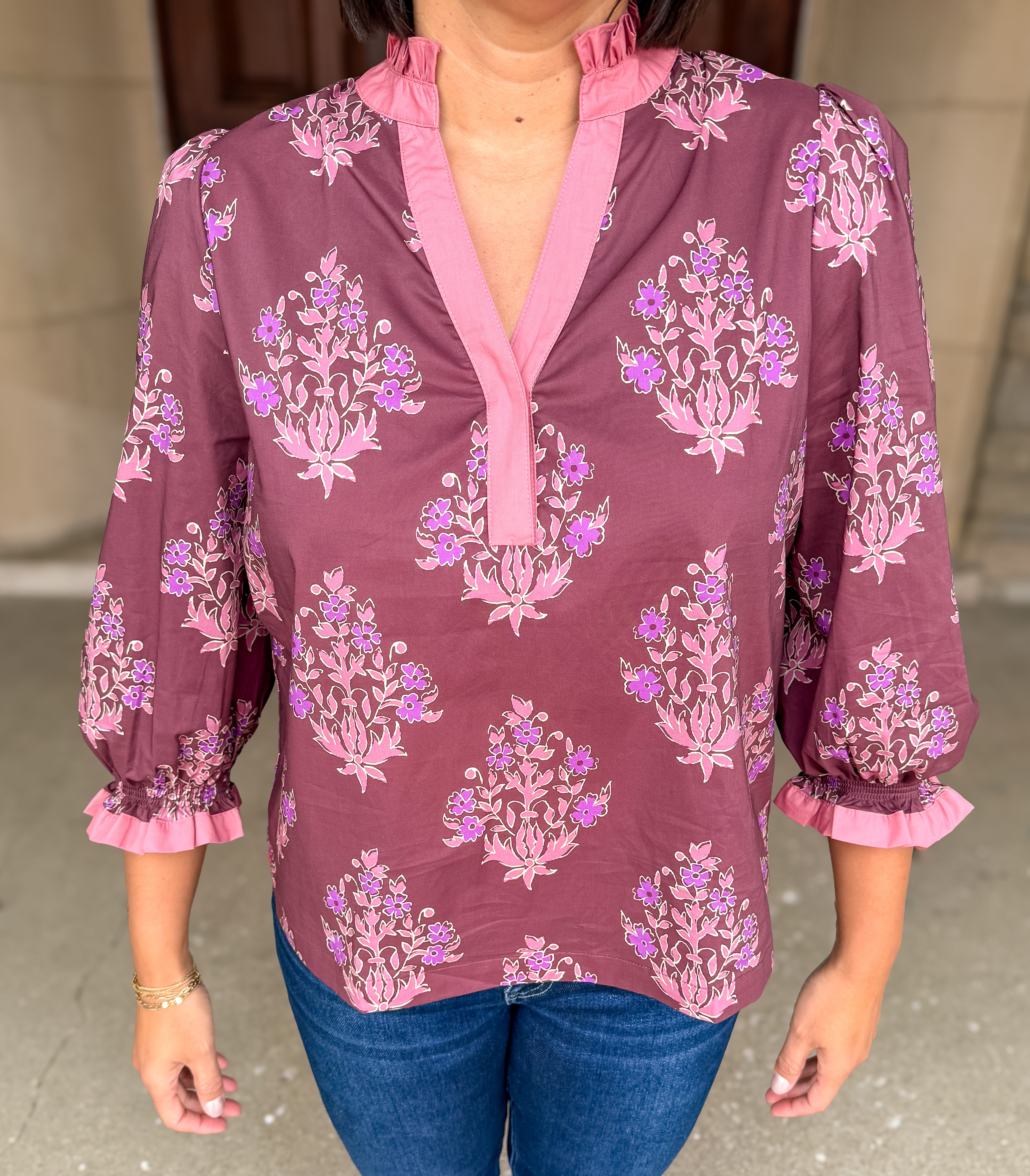 Lilah Floral Contrast Trim Top