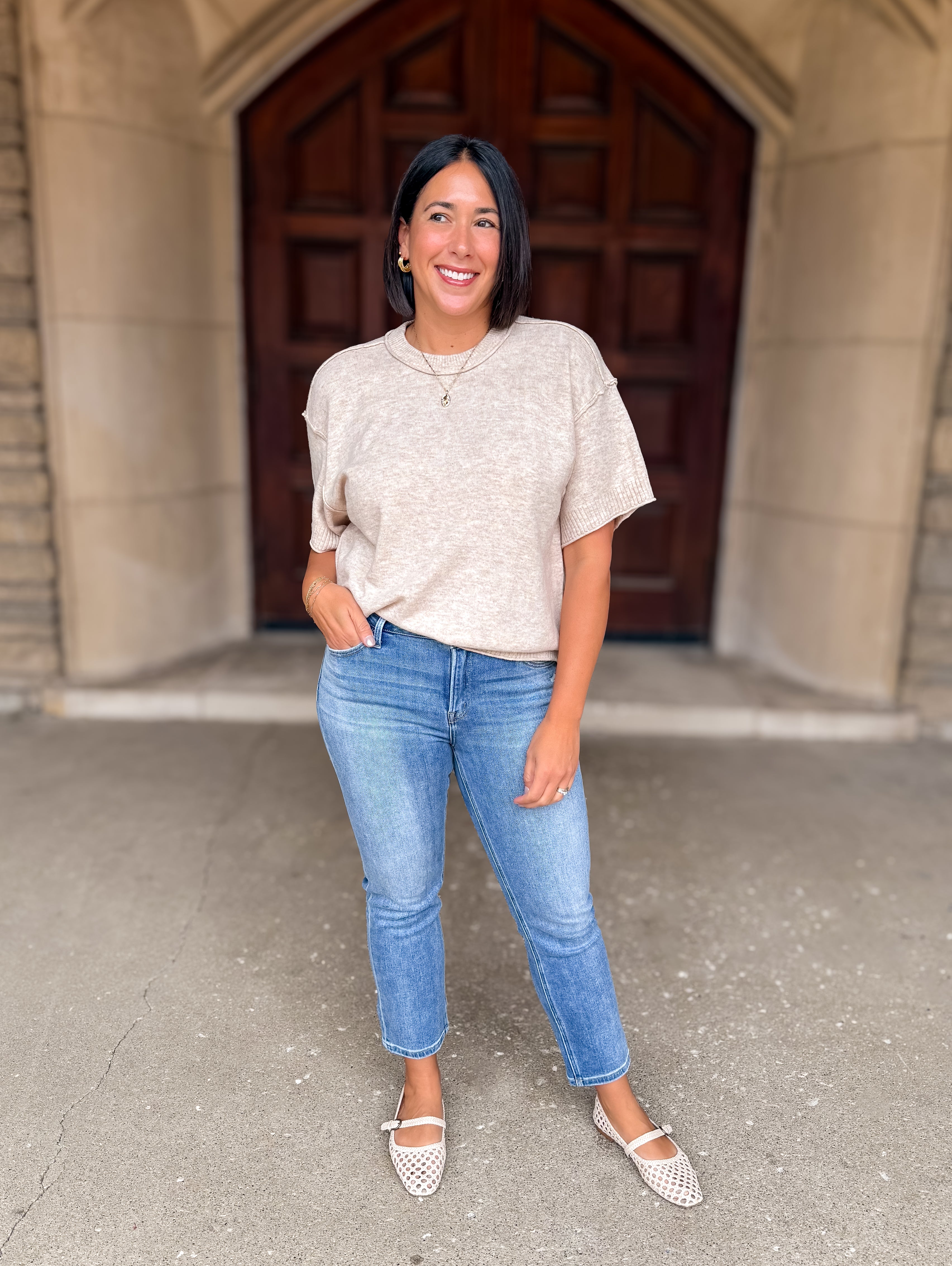 Giana Short Sleeve Raw Edge Sweater