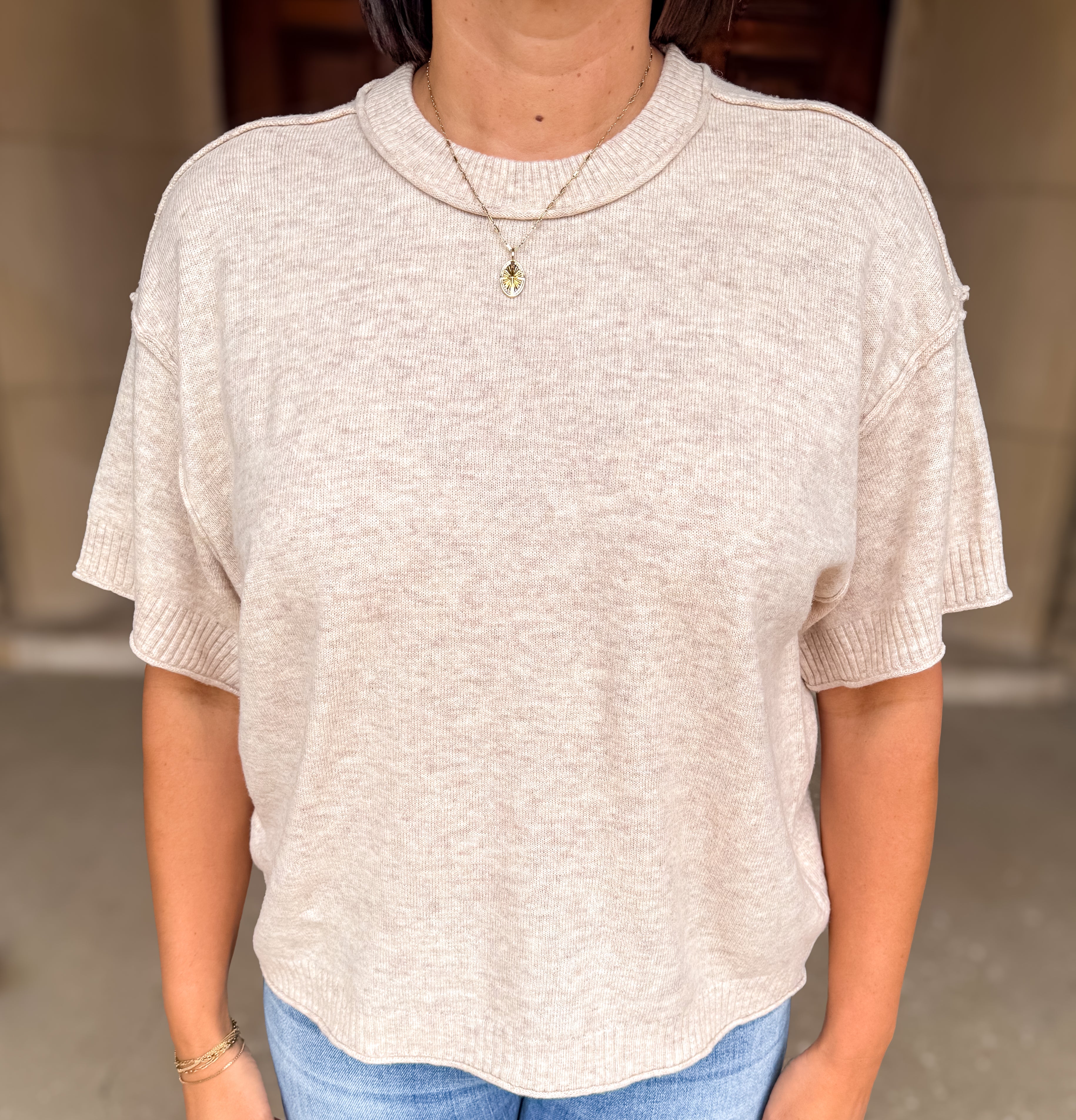 Giana Short Sleeve Raw Edge Sweater