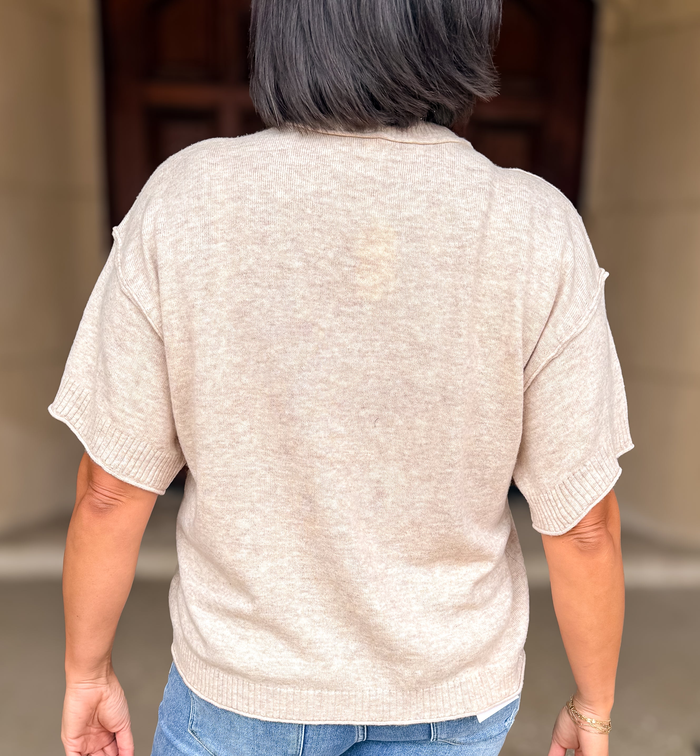 Giana Short Sleeve Raw Edge Sweater