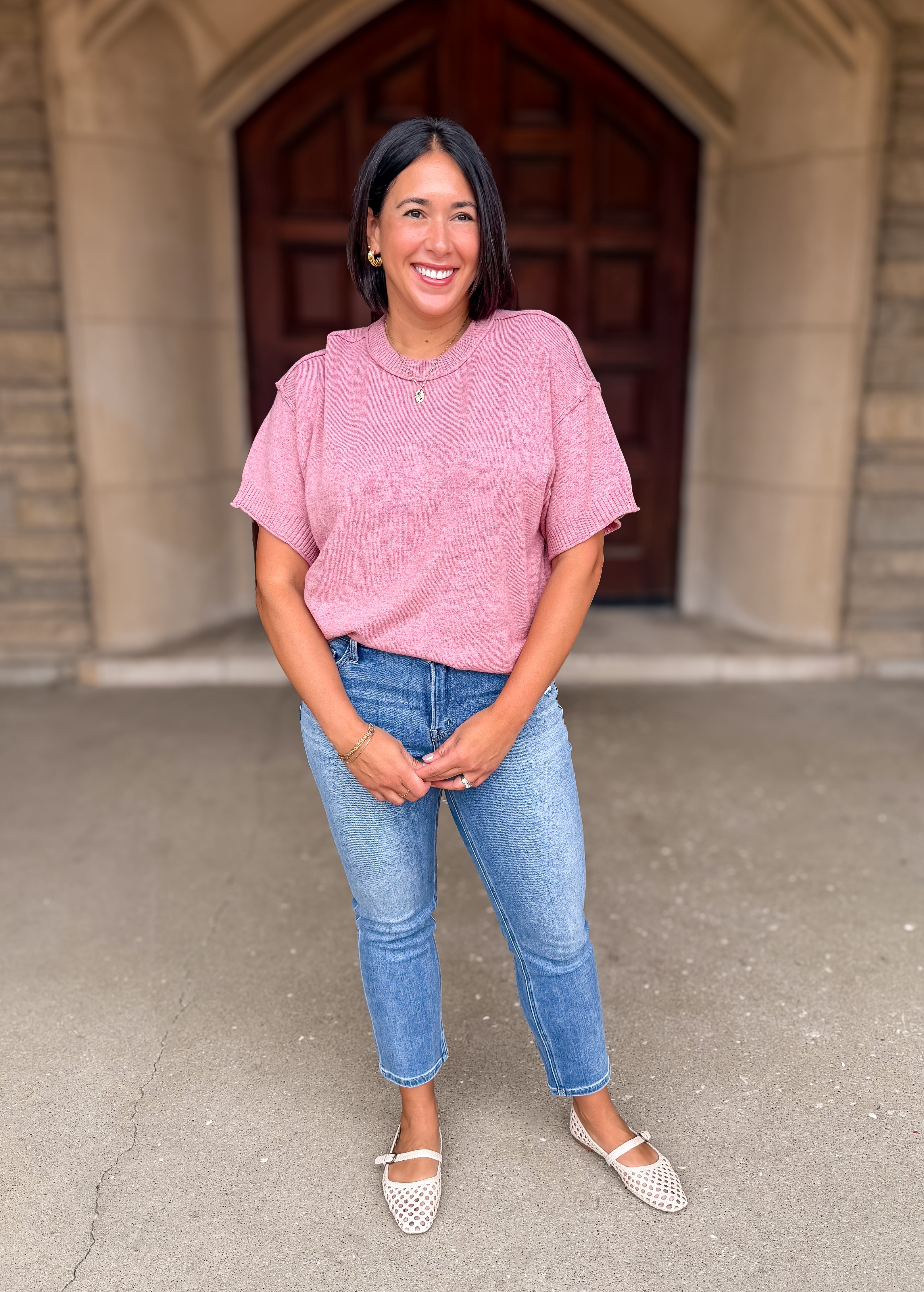 Giana Short Sleeve Raw Edge Sweater