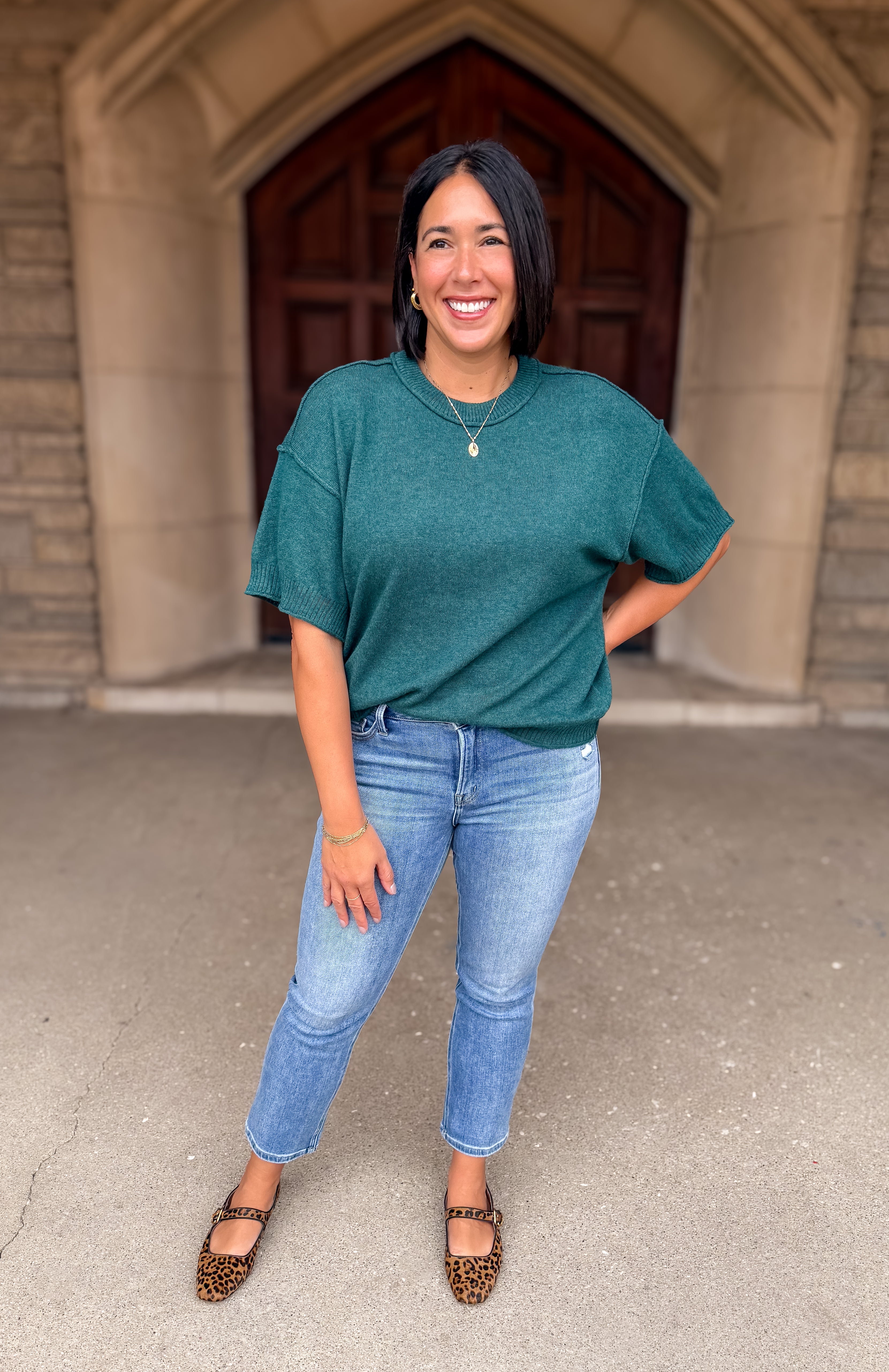 Giana Short Sleeve Raw Edge Sweater